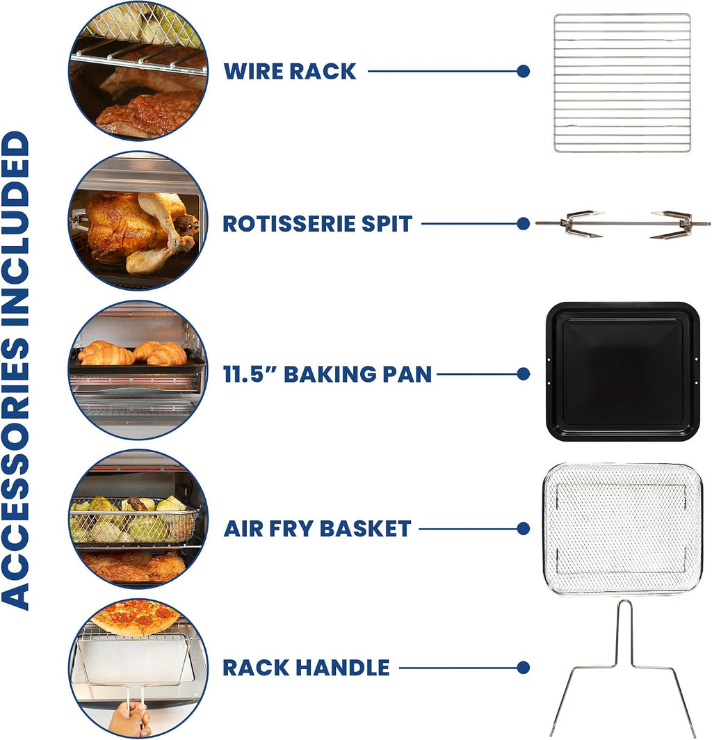 Kenmore Digital 11-In-1 Air Fryer Toaster Oven Combo 26 Qt Convection Rotisserie Dehydrator Bake Broil 1800 Watts 80°-450°F Temp Controls Top & Bottom Heater Adjustments Stainless Steel Large Capacity