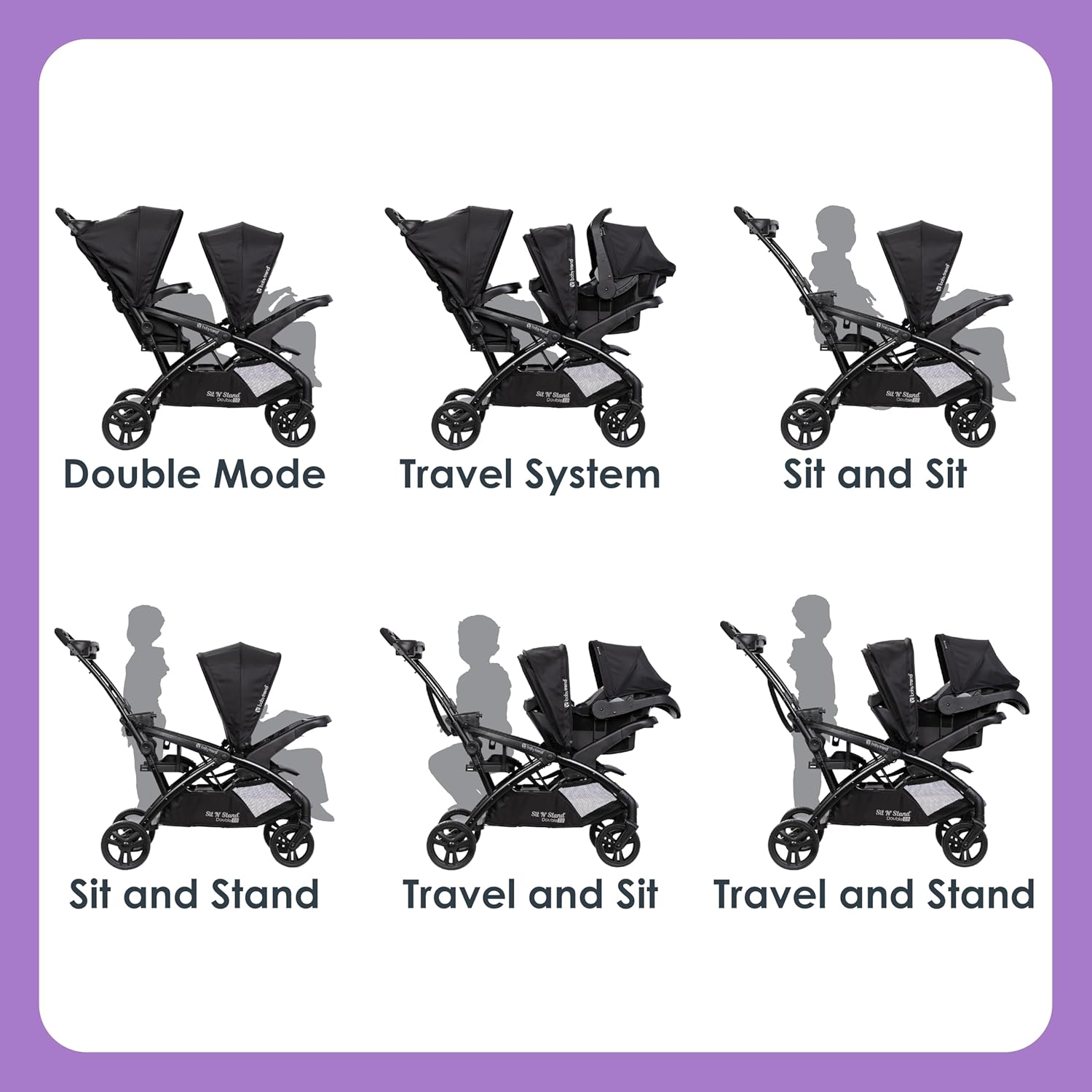 Baby Trend Sit N' Stand® Double 2.0 Stroller, Dash Grey