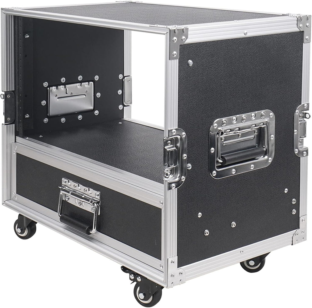 Sound Town 6U Rack Case with 2U Rack Drawer, Casters, for 19' Amps, Mixers, Microphone Receivers (STRC-6U2DR)