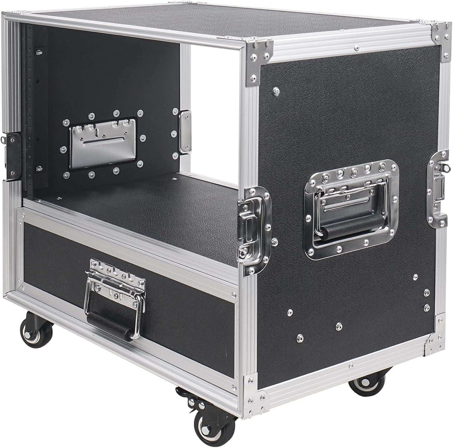 Sound Town 6U Rack Case with 2U Rack Drawer, Casters, for 19' Amps, Mixers, Microphone Receivers (STRC-6U2DR)