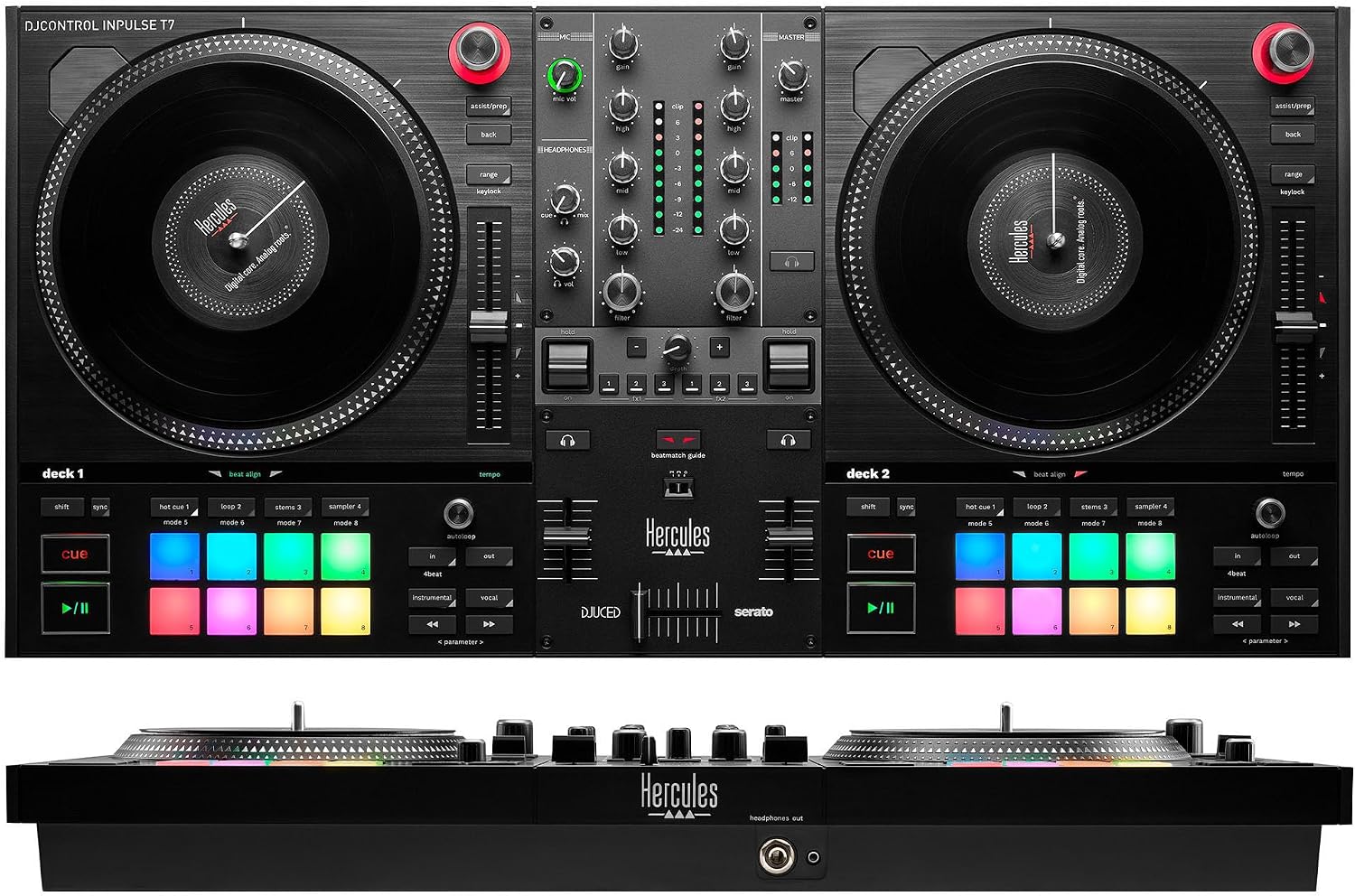 Hercules DJControl Inpulse T7 2-Channel DJ Controller Bundle with TRS Cable, MIDI Cable, and Austin Bazaar Polishing Cloth