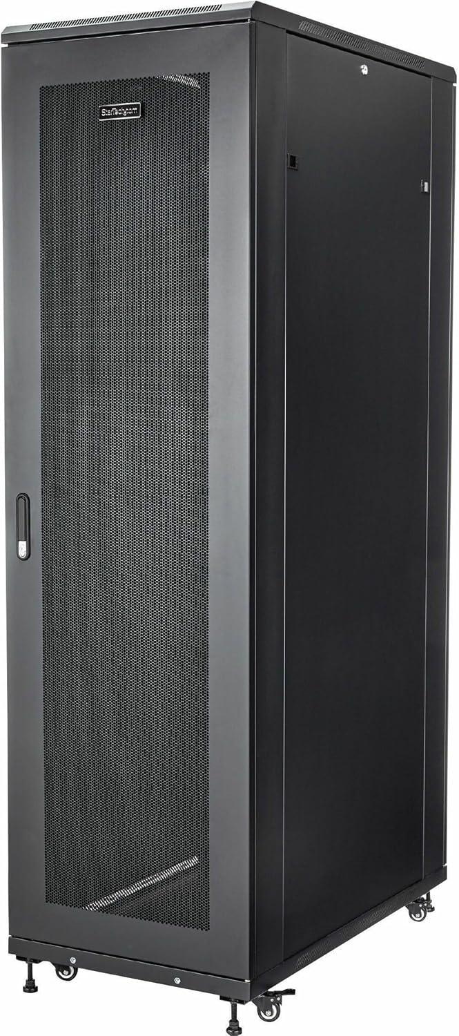 StarTech 42U Enterprise-Grade Server Rack Cabinet, Alloy Steel, 19in Enclosed 4-Post Rack with 36in (91cm) Mounting Depth and 2000lb (900kg) Weight Capacity, Black