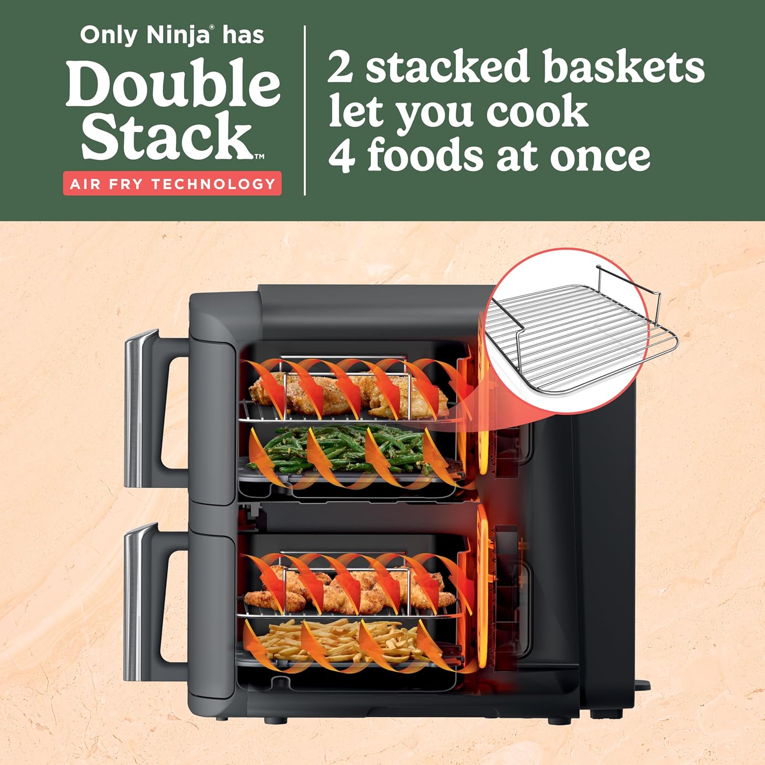 Ninja DoubleStack XL 2-Basket Air Fryer, Smart Cook System, DoubleStack Technology Cooks 4 Foods at Once, 10 QT, 6-in-1, Air Fry, Broil, Bake, Easy Meals, Easy Clean,Grey, SL401 (Renewed)
