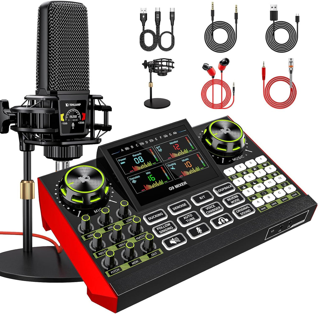 neculogy Podcast Equipment Bundle - All-in-One Audio Mixer Production Studio with 3.5mm Microphone for Live Streaming, Podcast Recording, PC, Smartphone & DJ (Model: G9-PKPRO DJ Mixer