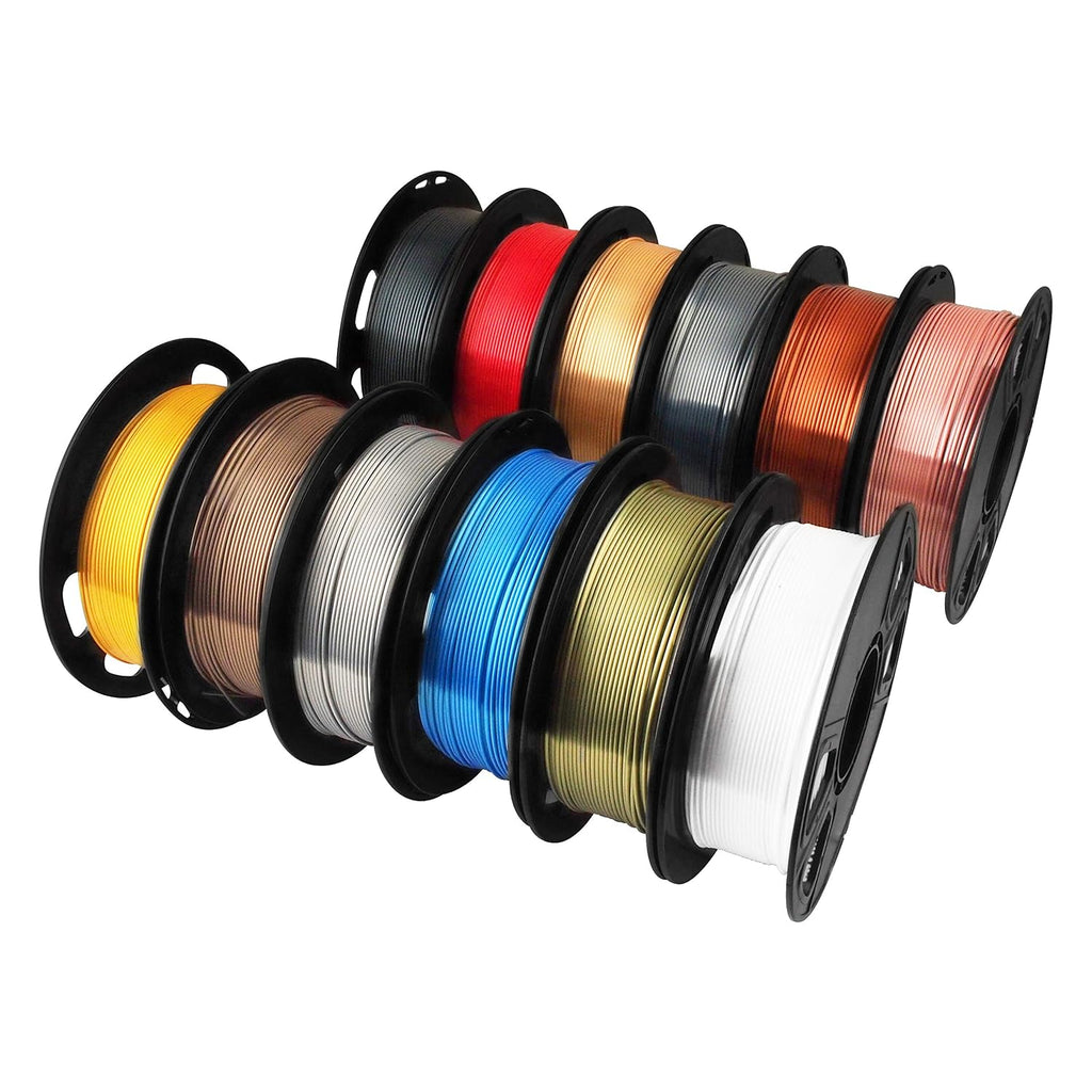 MIKA3D Shine Silk Metallic Gold PLA 3D Printer Filament Bundle 12 Spools Pack, 1.1lbs Spool 1.75mm Widely Compatible, 12 Popular Silk Shiny Gold Colors, with Extra One Bottle of Solid Stick Gift