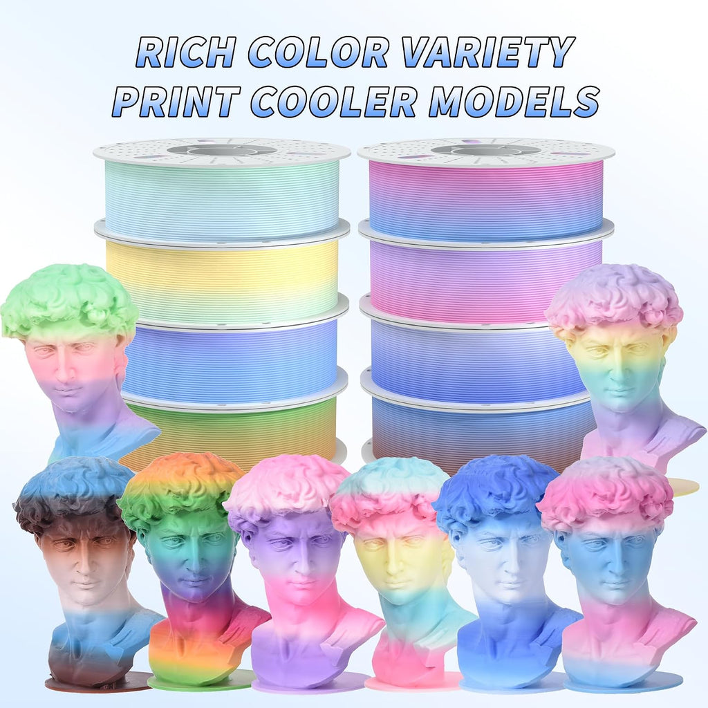 PINBALL Matte Rainbow PLA 3D Printer Filament 1.75mm Multi-Color Changing Filament 3D Printing PLA Filament Dimensional Accuracy +/- 0.02mm 8 KG 8 Colors