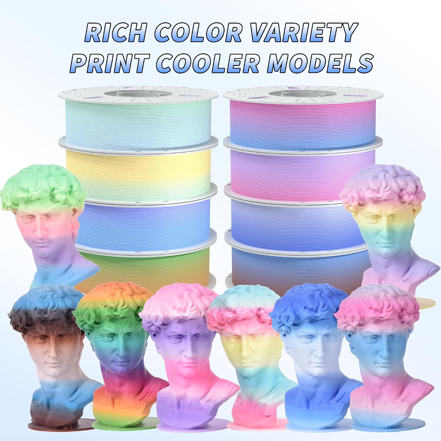 PINBALL Matte Rainbow PLA 3D Printer Filament 1.75mm Multi-Color Changing Filament 3D Printing PLA Filament Dimensional Accuracy +/- 0.02mm 8 KG 8 Colors