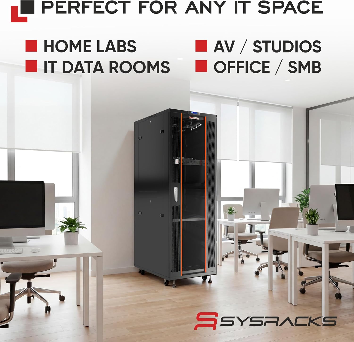 27U Home Server Rack Cabinet – 19' Floor Standing Network Rack, 32' Deep Homelab Rack with Locking Glass Door, Cooling Fans, PDU & Shelf for NAS, Router, Switch and AV Equipment