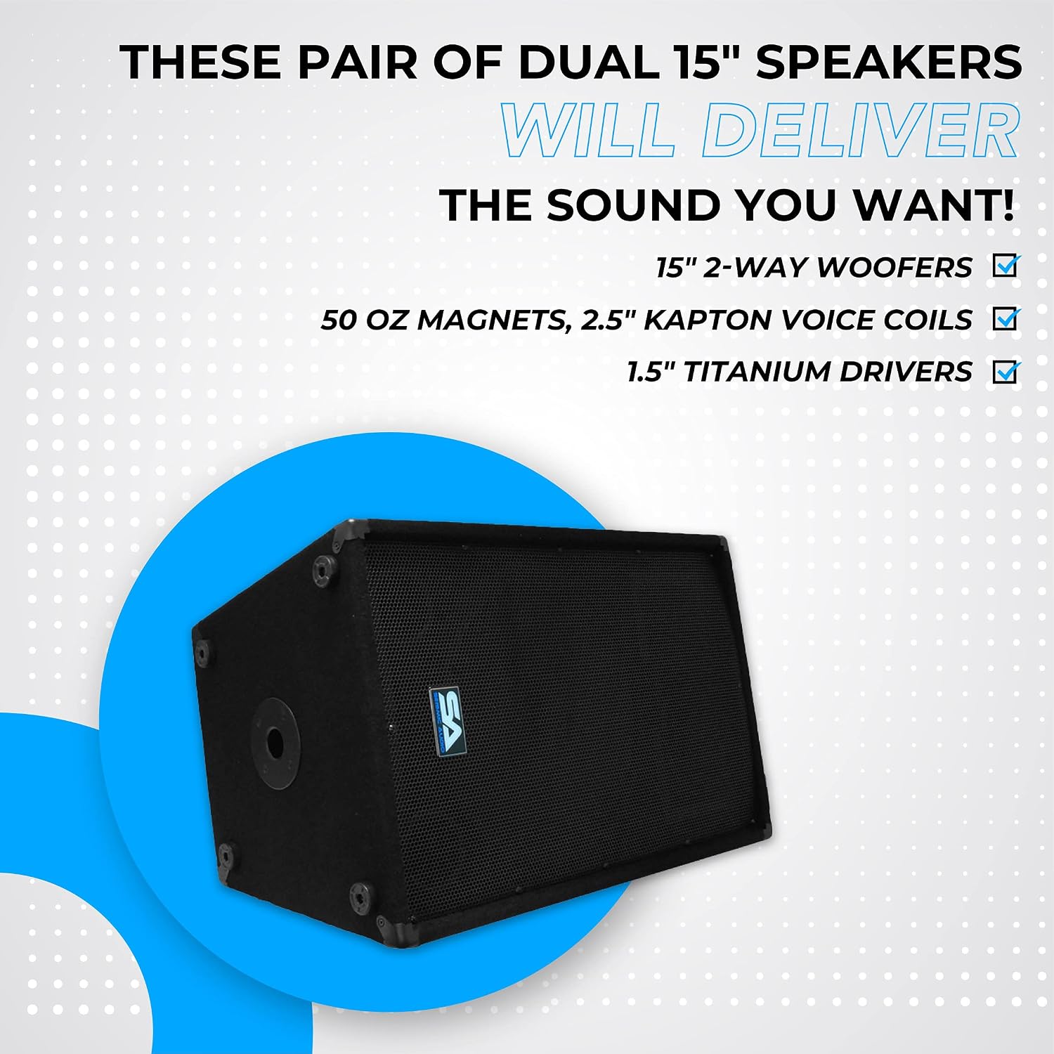 SA-15T - Pair of 15 Inch PA/DJ/Band Speaker Cabinets with Titanium Horns Pro Audio 700 Watts RMS