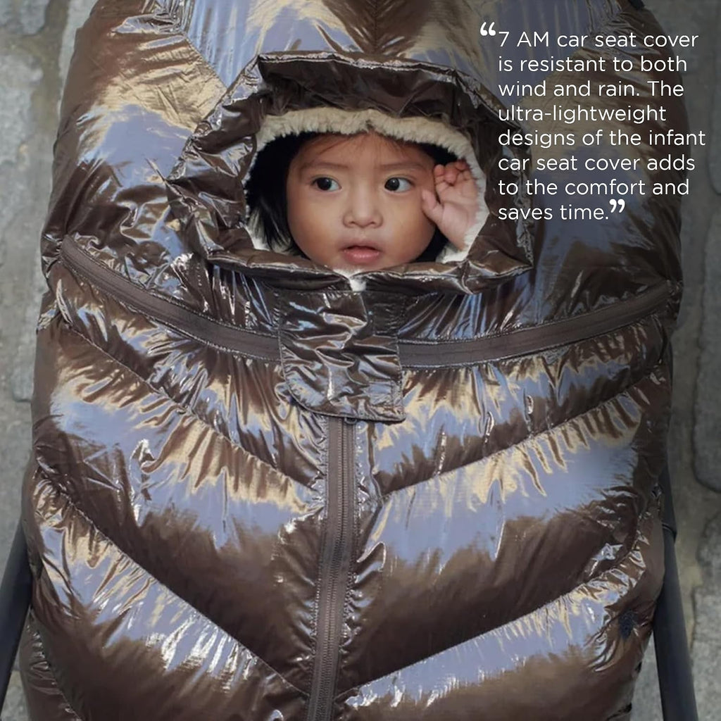 7AM Enfant Car Seat Covers - Cocoon Baby Cover for Boys & Girls, Rain & Snow Repellent, Breathable Windproof, Center Zipper, Universal Fit for Infant Car Seat (0-12M) (Brown Polar)