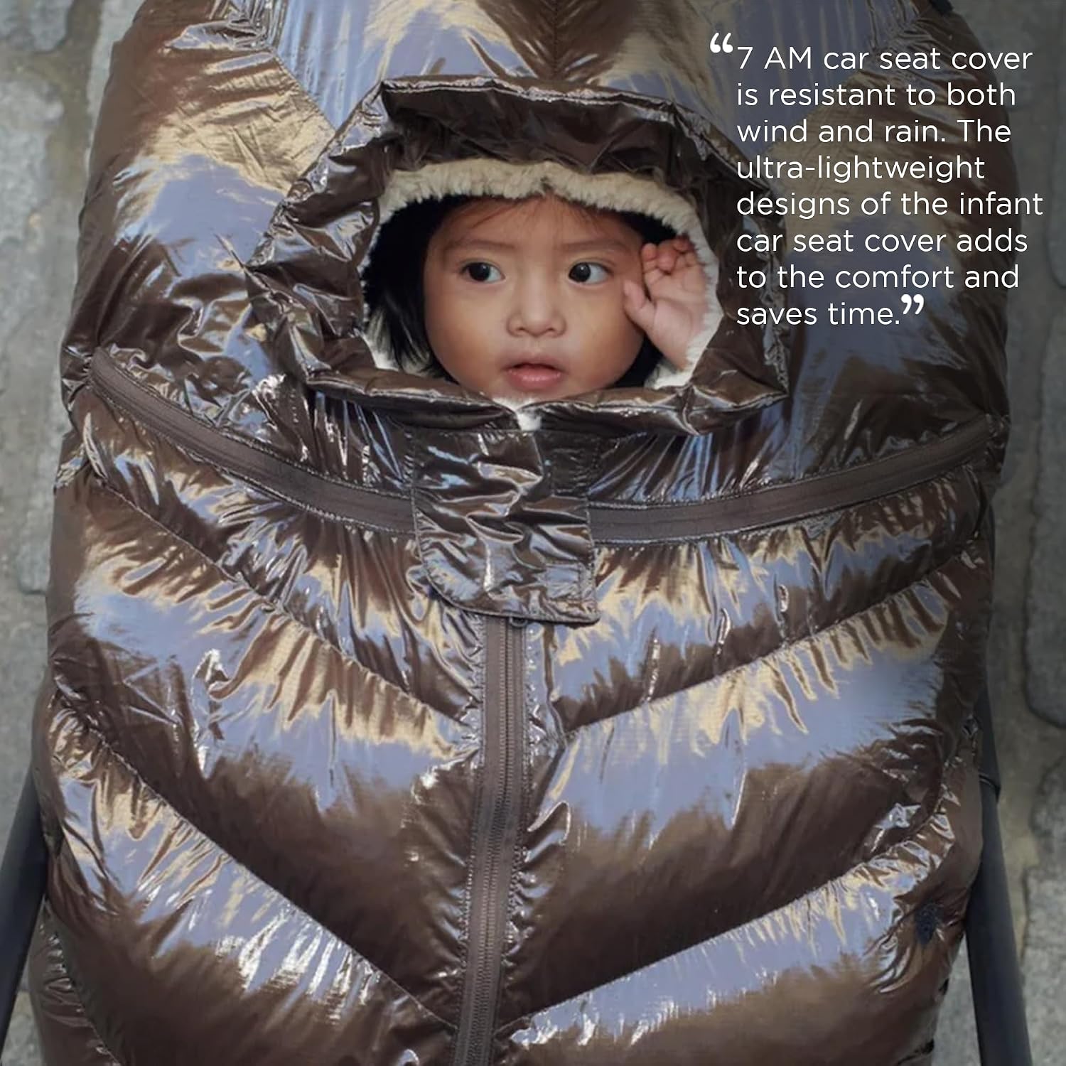 7AM Enfant Car Seat Covers - Cocoon Baby Cover for Boys & Girls, Rain & Snow Repellent, Breathable Windproof, Center Zipper, Universal Fit for Infant Car Seat (0-12M) (Brown Polar)