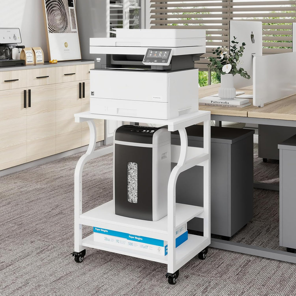 Natwind Large Printer Stand, 24''x20''x29'' Printer Table with Adjustable Storage Shelf, 3 Tier Rolling Cart with Wheels, Multifunctional Home Office Shelves for Heat Press, 3D Printer (White)