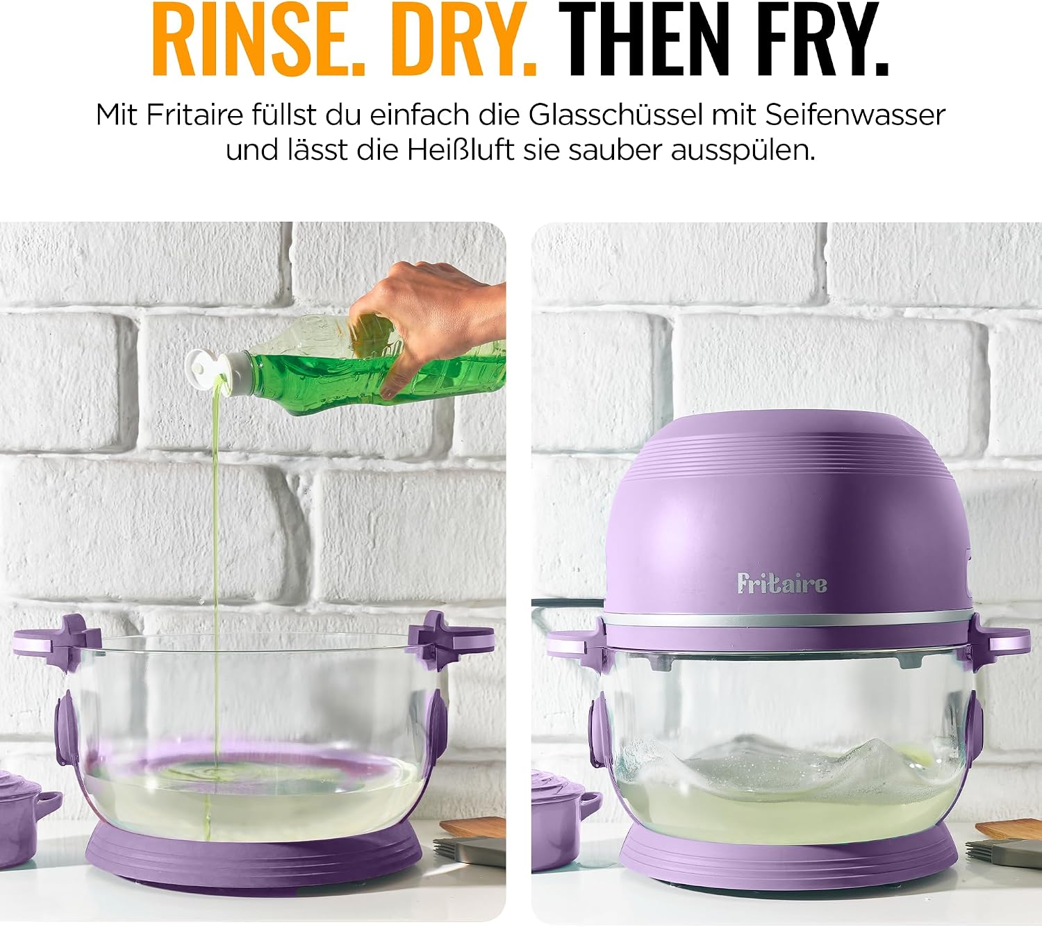 Non Toxic Air Fryer™ Pro | 9-in-1 Glass Air Fryer | Self-Cleaning | 5 Quart | Rotisserie and Tumbler | 400F Vortex For Even Cooking, BPA-Free Teflon Free, Recrisp, Roast, Bake, Lavender