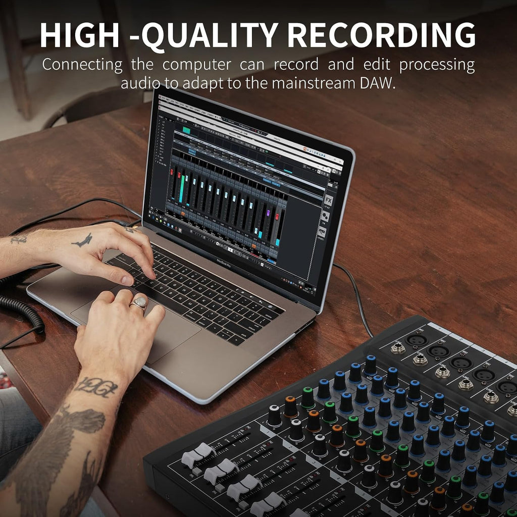 XTUGA 16 Channel Audio Mixer, Professional Sound Board Mixer, DJ Mixing Console System Audio Interface,48V Phantom Digital Effect for PC Podcast Studio Karaoke Streaming Live Recording(CT160)