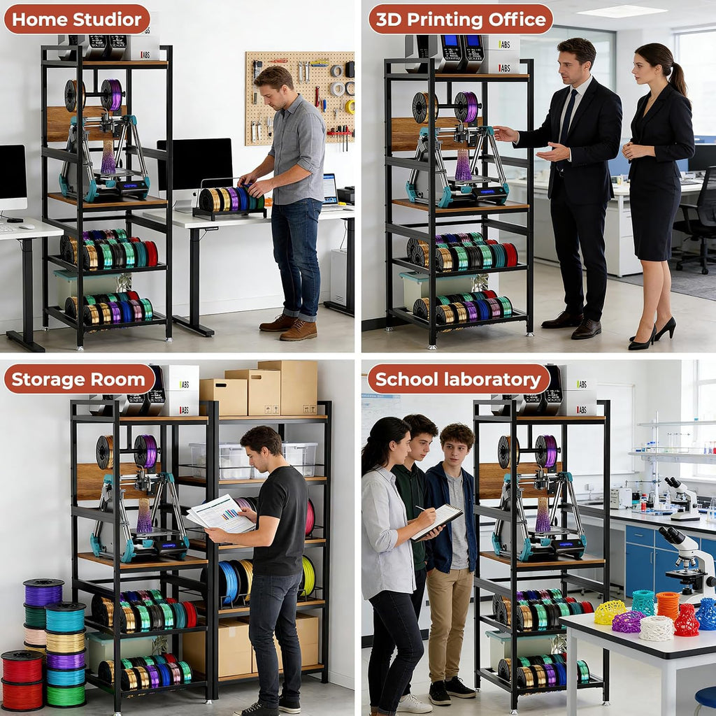3D Printer Stand with Filament Storage, Heavy-Duty Metal Frame, T-Type Filament Holder, Built-in Power Panel, Open Frame Printer Workstation for Home & Workshop