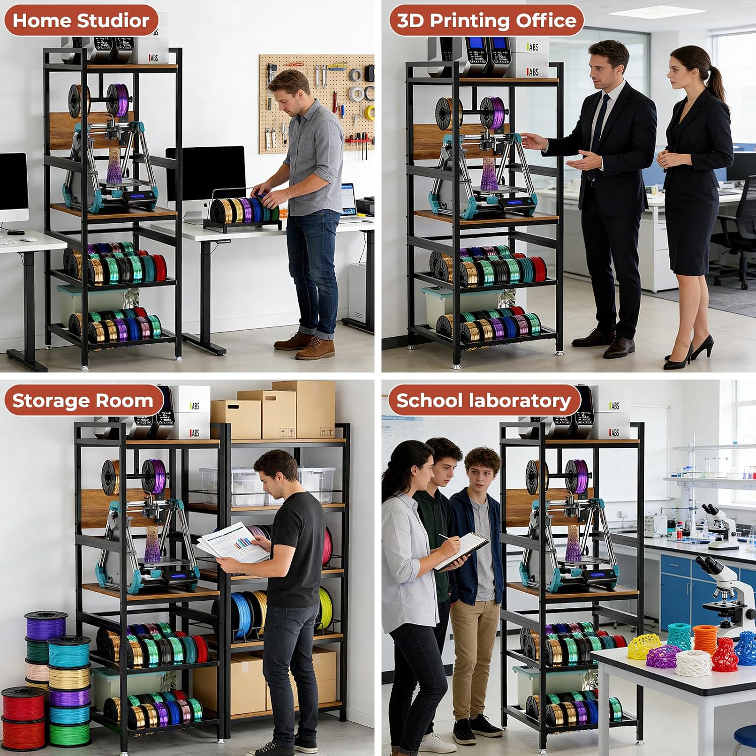 3D Printer Stand with Filament Storage, Heavy-Duty Metal Frame, T-Type Filament Holder, Built-in Power Panel, Open Frame Printer Workstation for Home & Workshop
