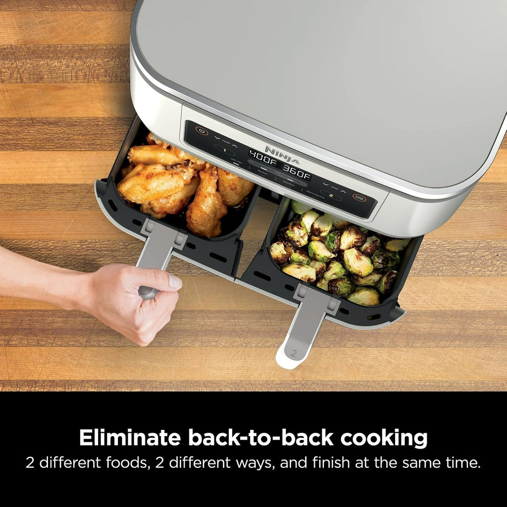 Ninja Foodi 4-in-1 8-qt. 2-Basket Air Fryer with DualZone Technology, 4 Functions, Smart Finish, Roast, Air Fry, Reheats, & Dehydrates, White, DZ100WH (Renewed)