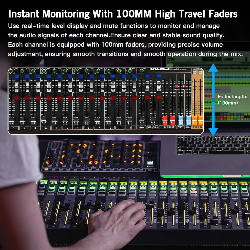 12 Channel Audio Mixer for Recording, USB Mixing Console with 99 DSP Effects, 48V Phantom Power, XLR Inputs for Studio, Streaming, Content Creation