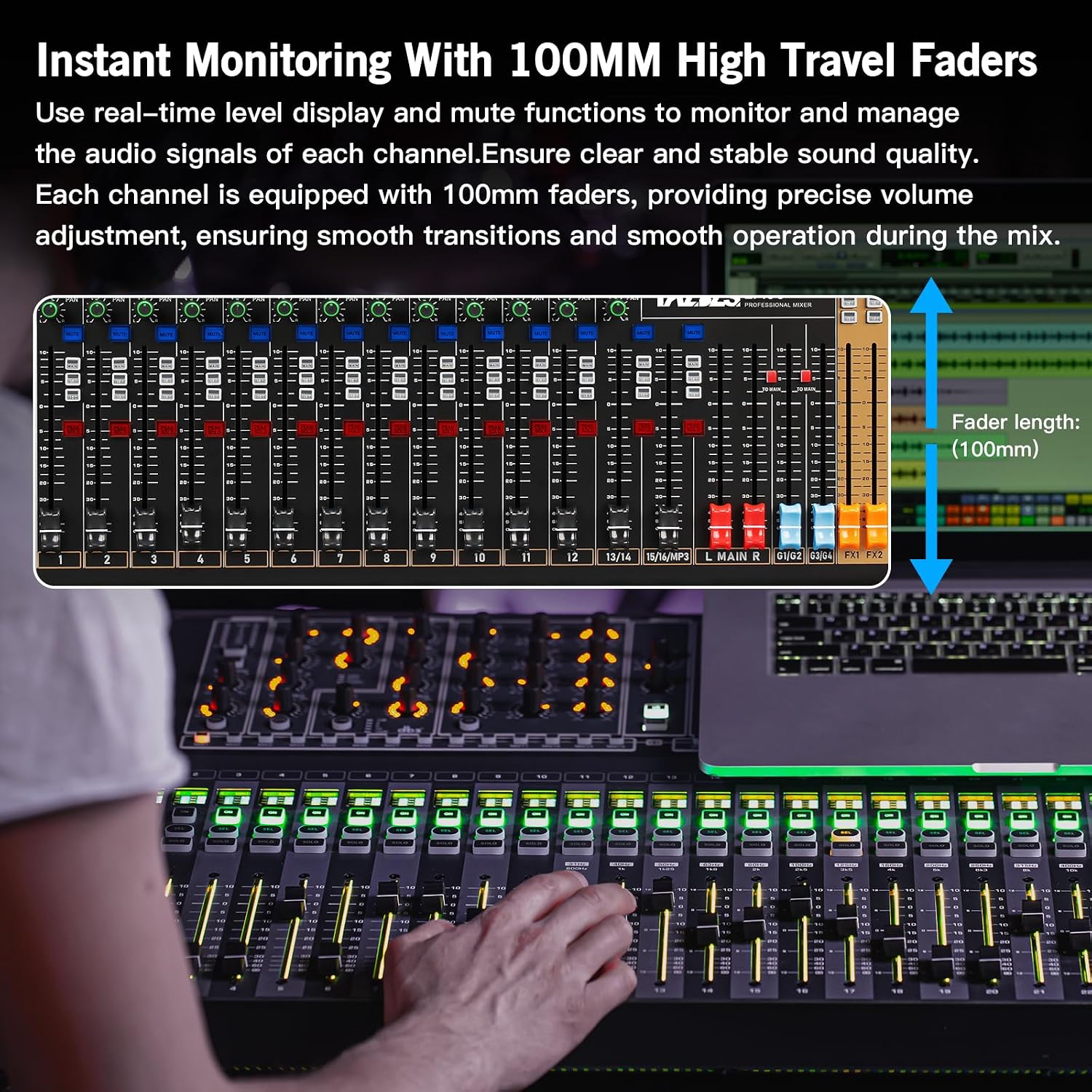 12 Channel Audio Mixer for Recording, USB Mixing Console with 99 DSP Effects, 48V Phantom Power, XLR Inputs for Studio, Streaming, Content Creation