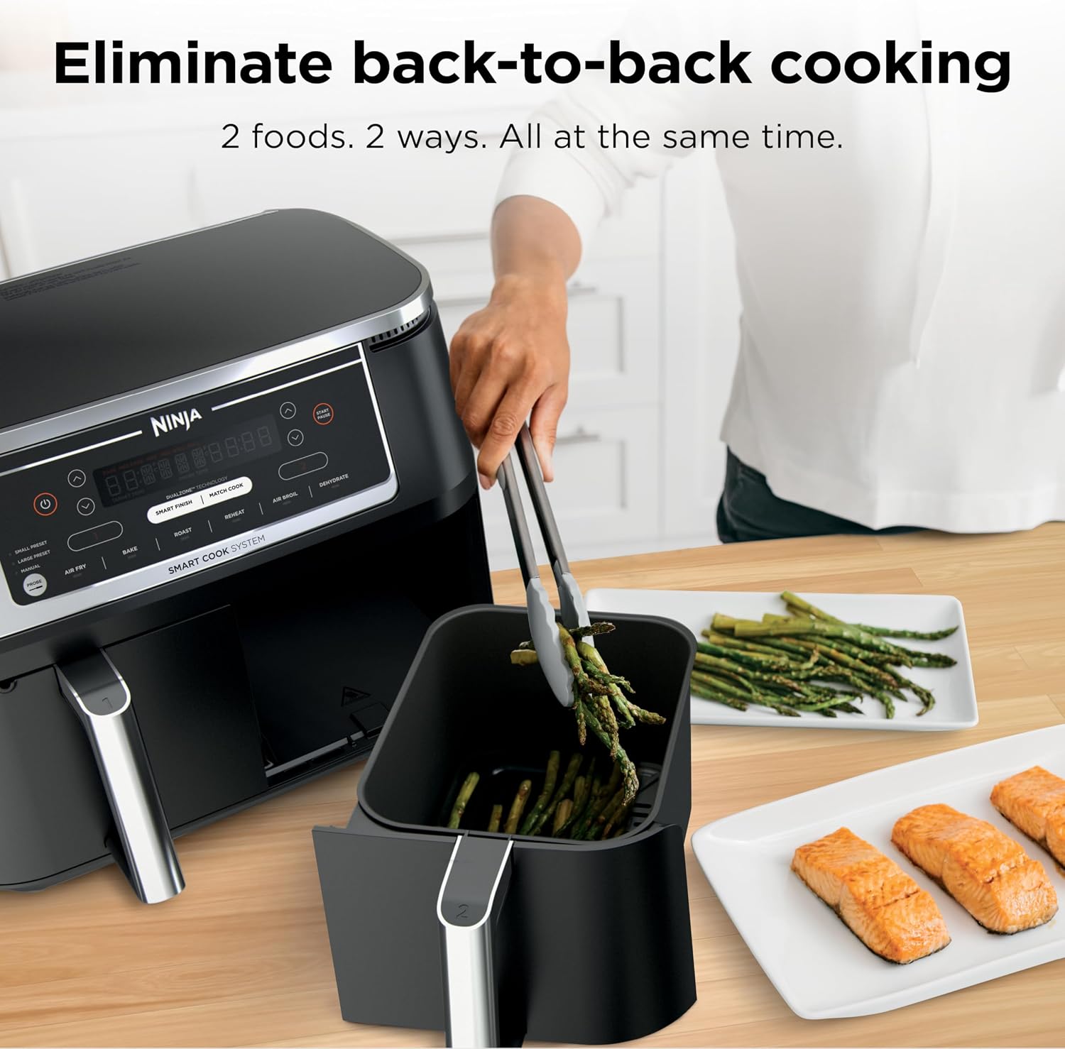 Ninja Foodi Air Fryer | 6-in-1 with 10-QT DualZone Baskets | Smart Finish to Cook 2 Foods at Once | Air Fry, Broil, Roast, Dehydrate, Keep Warm & Bake | 450° F |XL Capacity | Black | DZ302