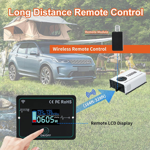 1000 Watts Power Inverter Peak Power 2000W Pure Sine Wave 12V DC to 120V AC RV Converter with Wireless Remote Control LCD Display 4 AC Outlets Dual USB Port Type C Off Grid Solar Inverter