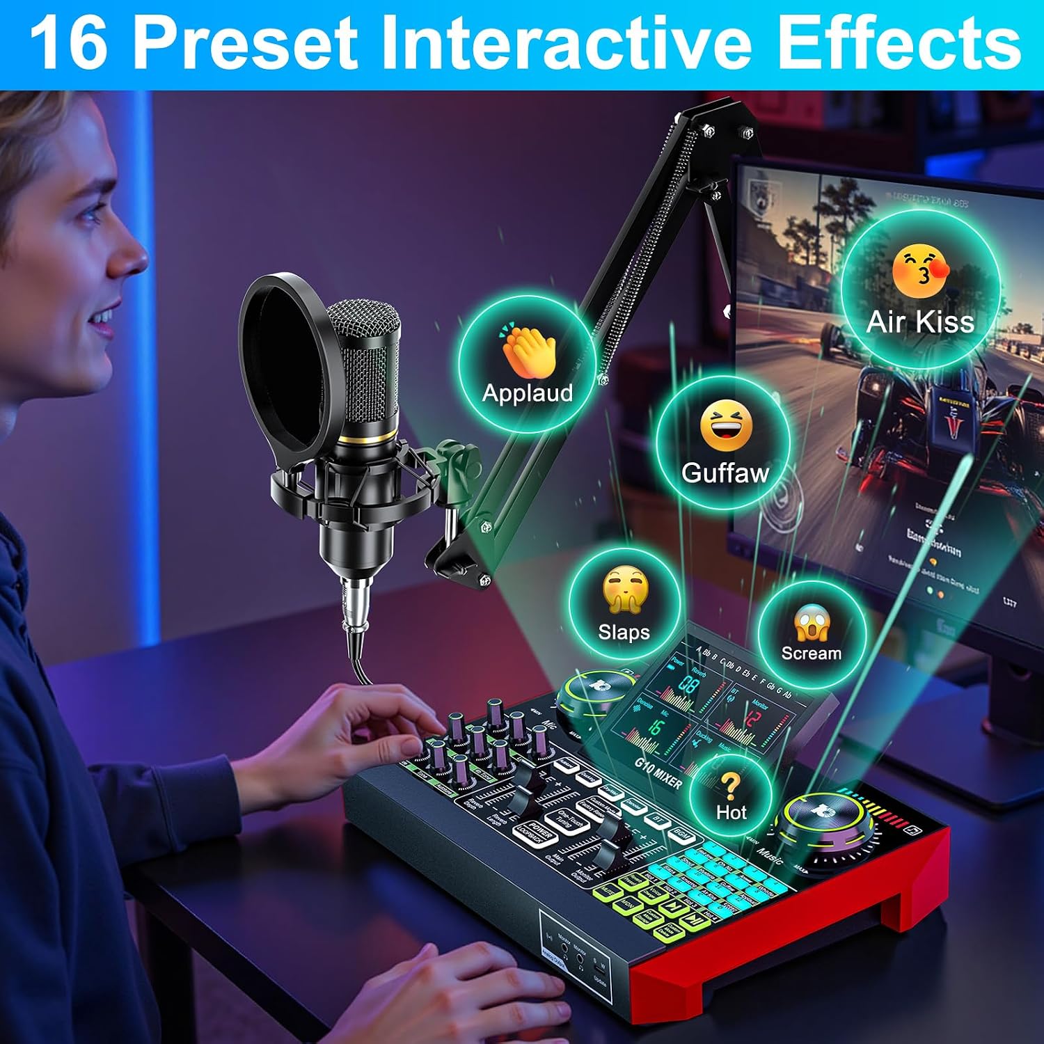 Podcast Equipment Bundle with 3.5mm Condenser Microphone for Pc/Phone Live Streaming Singing Gaming, Podcast Microphone Bundle with Live Sound Board Audio Mixer Denoise,DJ Sets