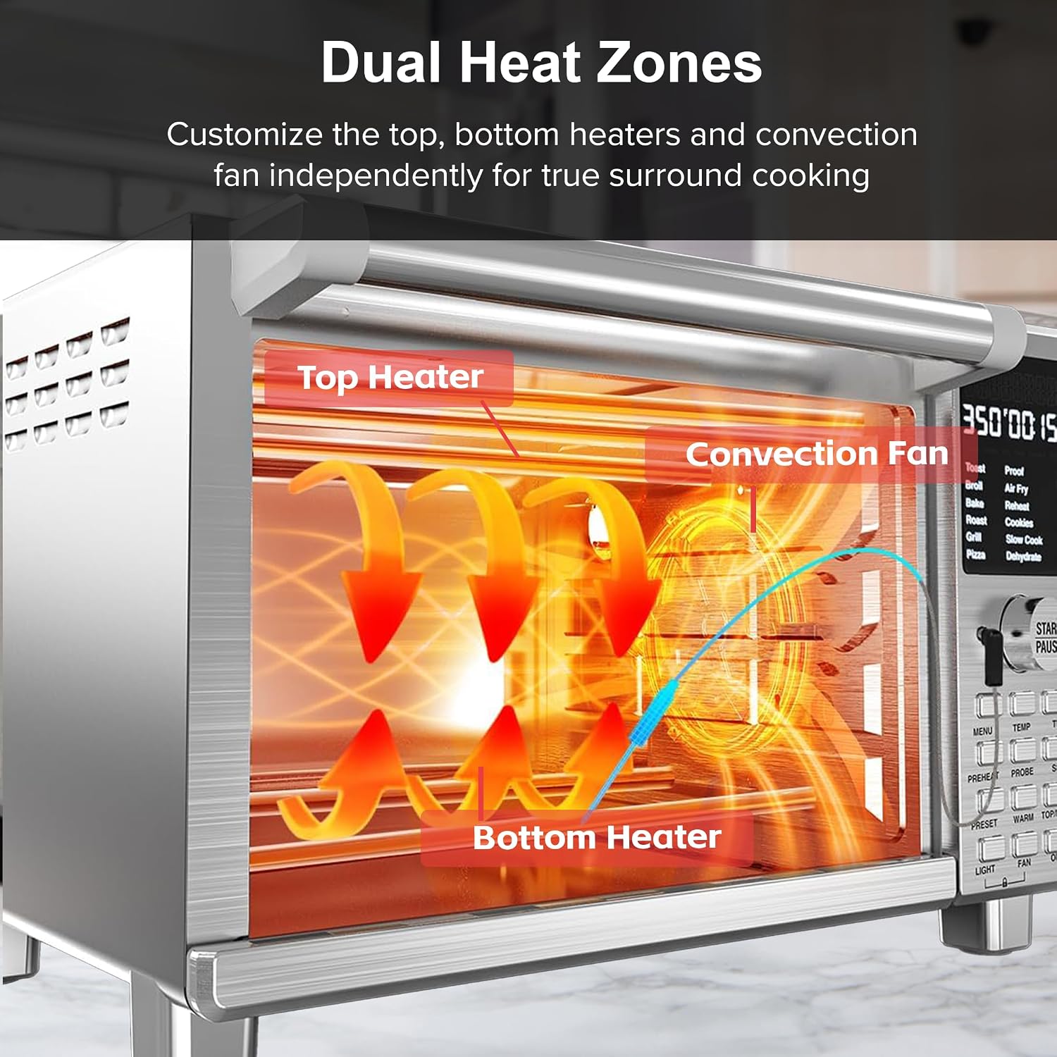 Nuwave Bravo Pro Countertop Convection Oven, 90% Less Oil, multi-Layer Cooking, Cool White Display, Integrated Probe, Improved 100% Convection, 30QT, PFAS Free (Bravo XL Pro)