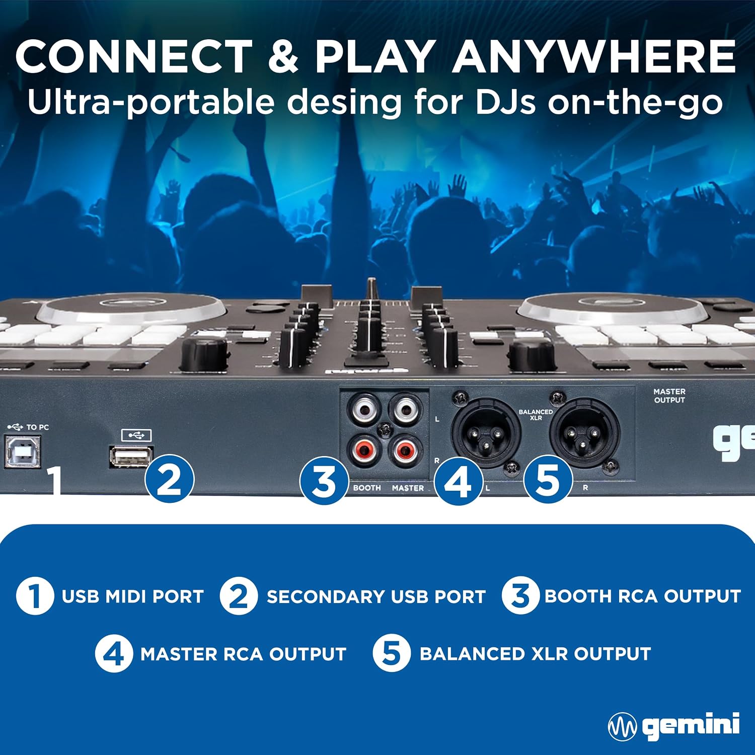 Gemini Sound GMX Versatile DJ Controller & Media Player - Compact USB/MIDI System with VirtualDJ LE, Ideal for Mobile DJs & Live Performances