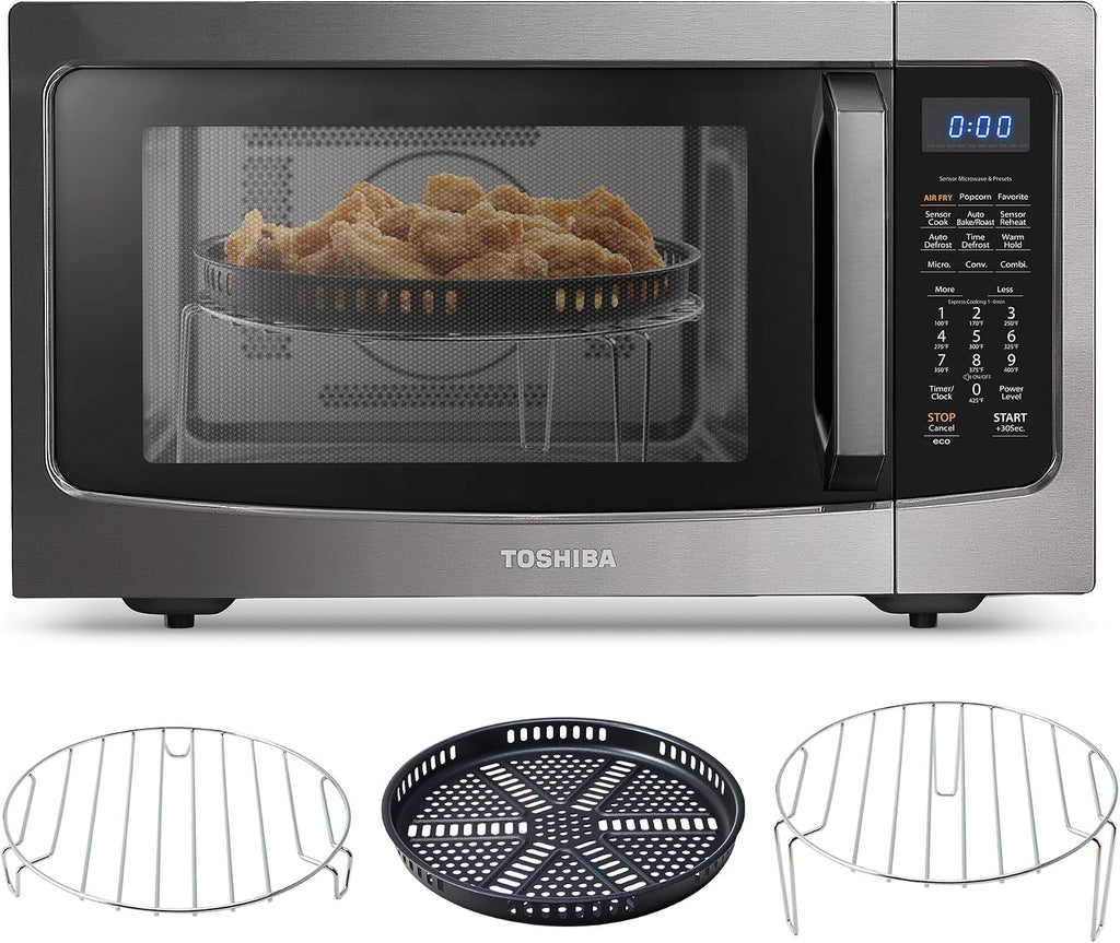Toshiba Air Fryer Combo 4-in-1 Countertop Microwave Oven, Smart Sensor, Convection, Mute Function, Position Memory 13.6' Turntable, 1.5 Cu Ft, 1000W, Black, ML-EC42P(BS)