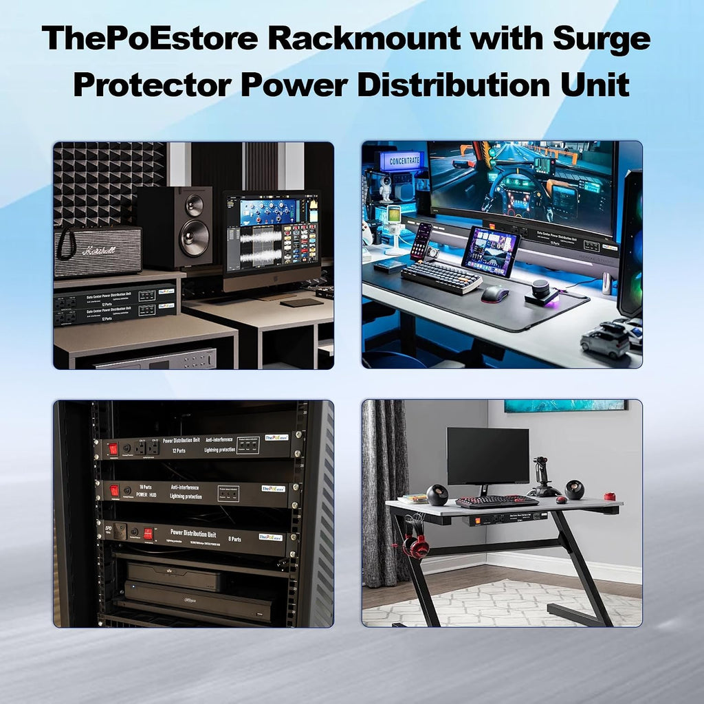 1U PDU Network Servers Surge Protector Power Distribution Unit 12-Outlet, 120V 20A, 3600 Joules 10KA,19″ Rack Mount Power Strip,Heavy-Duty 12AWG 16 ft Cord,w/AC Filter, by ThePoEstore