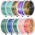 JAYO Silk Dual & Tri Color PLA Filament 1.75mm 10 Pack, Shiny Multicolor 3D Printer Filament Bundle, Blue-Green-Purple, Red-Yellow-Green & More, 1.1kg Spool Each, Compatible with Most FDM Printers