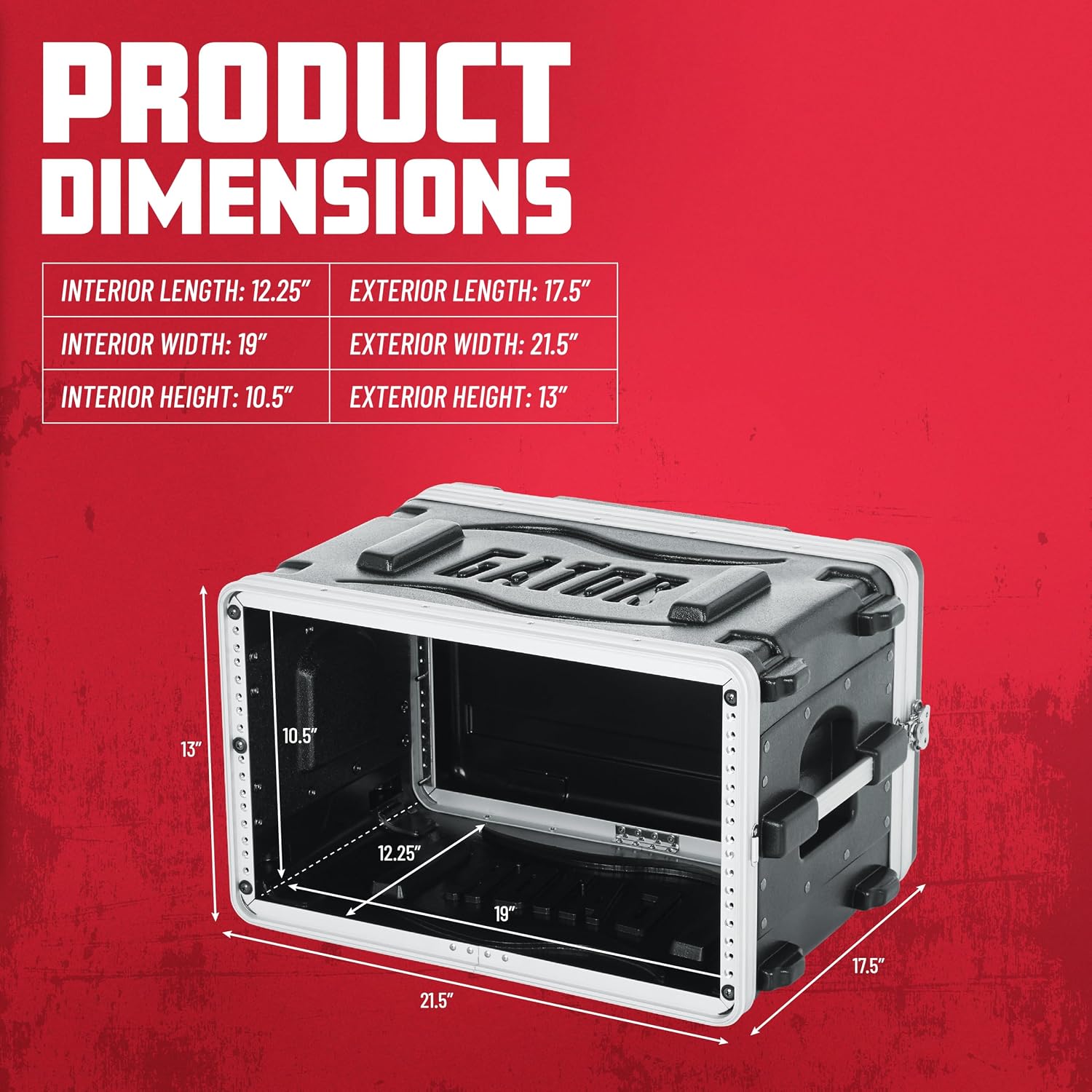 Gator Cases Lightweight Molded 6U Rack Case with Heavy Duty Latches, Shallow 14.25' Depth (GR-6S)