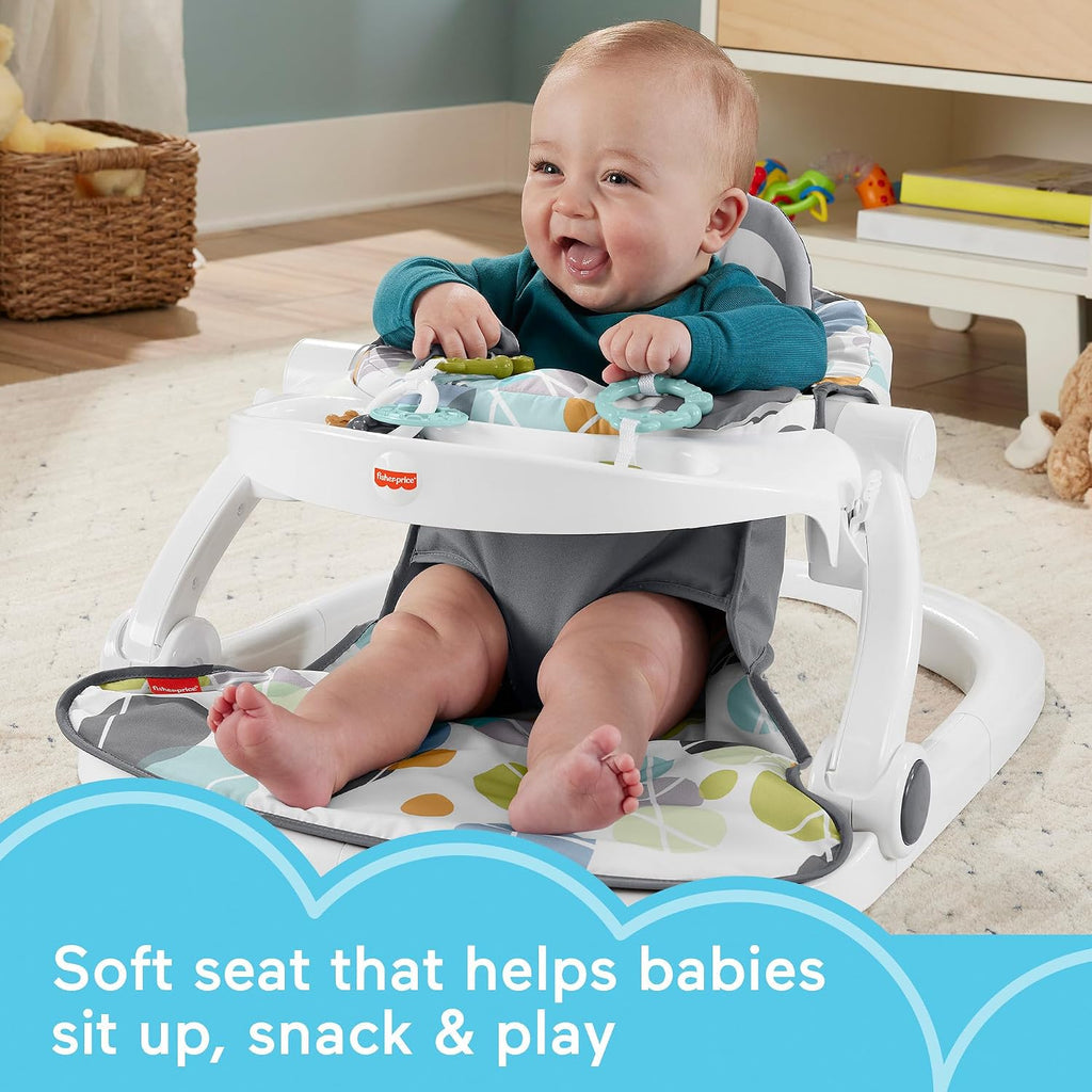 Fisher-Price Portable Baby Chair Sit-Me-Up Floor Seat with Snack Tray, Developmental Toys & Washable Seat Pad, Cute Sloth (Pack of 2)