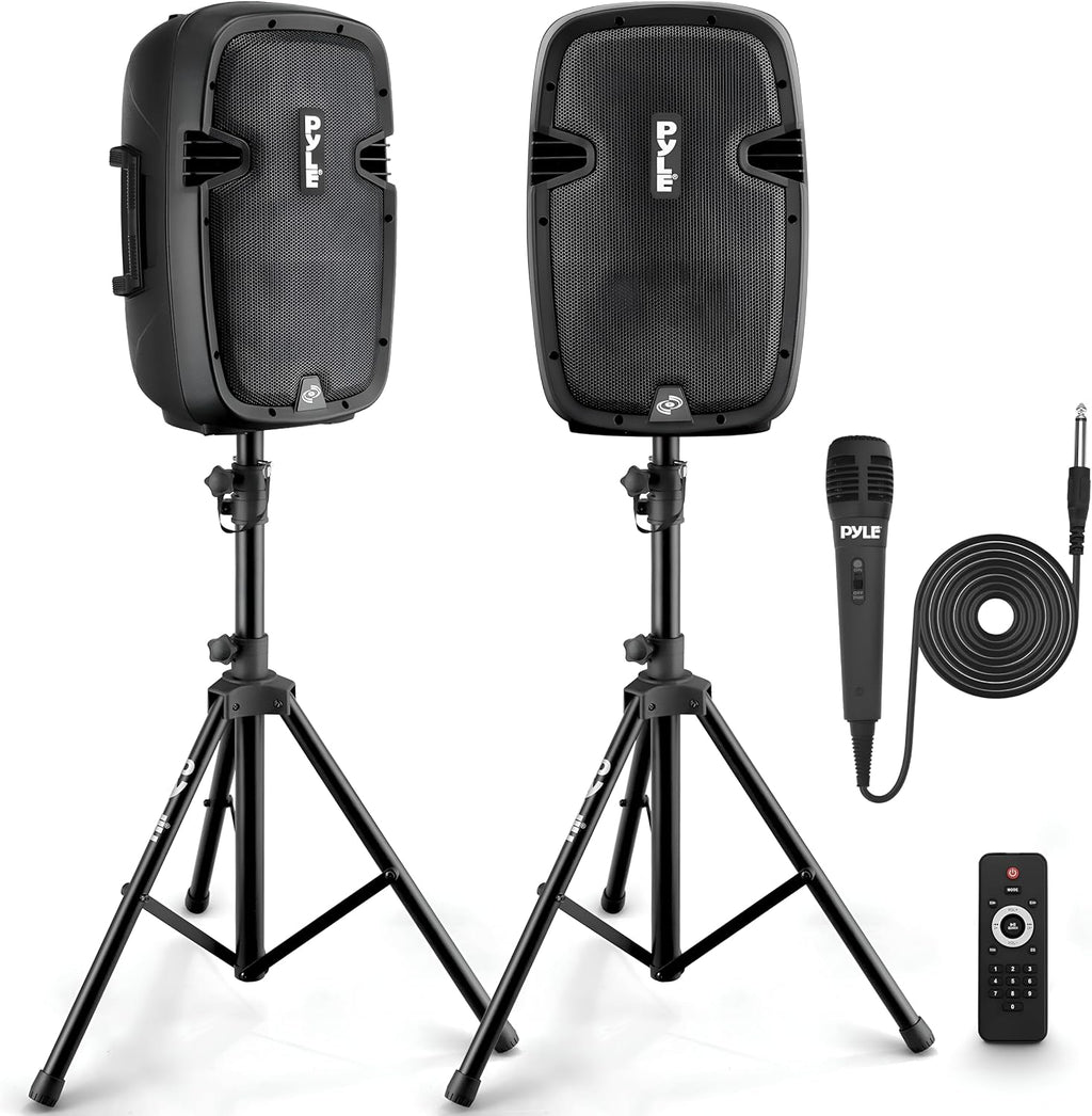 Pyle Active + Passive PA Systems - Dual 8inch 700 Watt Max Power Output Speaker with Microphone, Bluetooth Wireless Streaming, MP3/USB/SD/AUX Readers, Speaker Stands- Pyle PPHP849KT