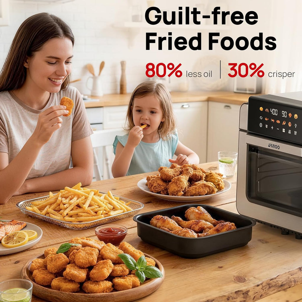 16 Qt Air Fryer Toaster Oven Combo with PFAS-Free Ceramic Coating and Viewing Window, XL 9-In-1 Convection Oven, Top 1700W Bottom 1500W, 180°F-400°F, Bake Dehydrate, Nonstick Tray, Black