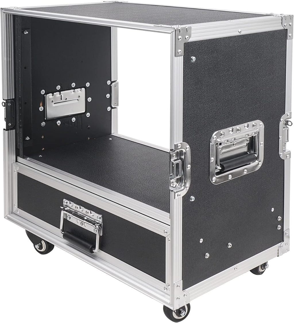 Sound Town 8U Rack Case with 2U Rack Drawer, Casters, for 19' Amps, Mixers, Microphone Receivers (STRC-8U2DR)