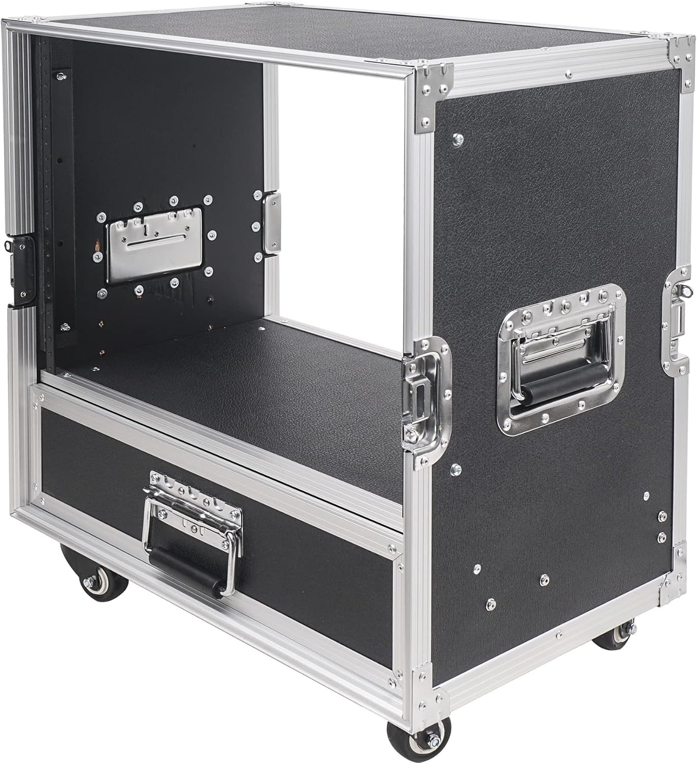 Sound Town 8U Rack Case with 2U Rack Drawer, Casters, for 19' Amps, Mixers, Microphone Receivers (STRC-8U2DR)