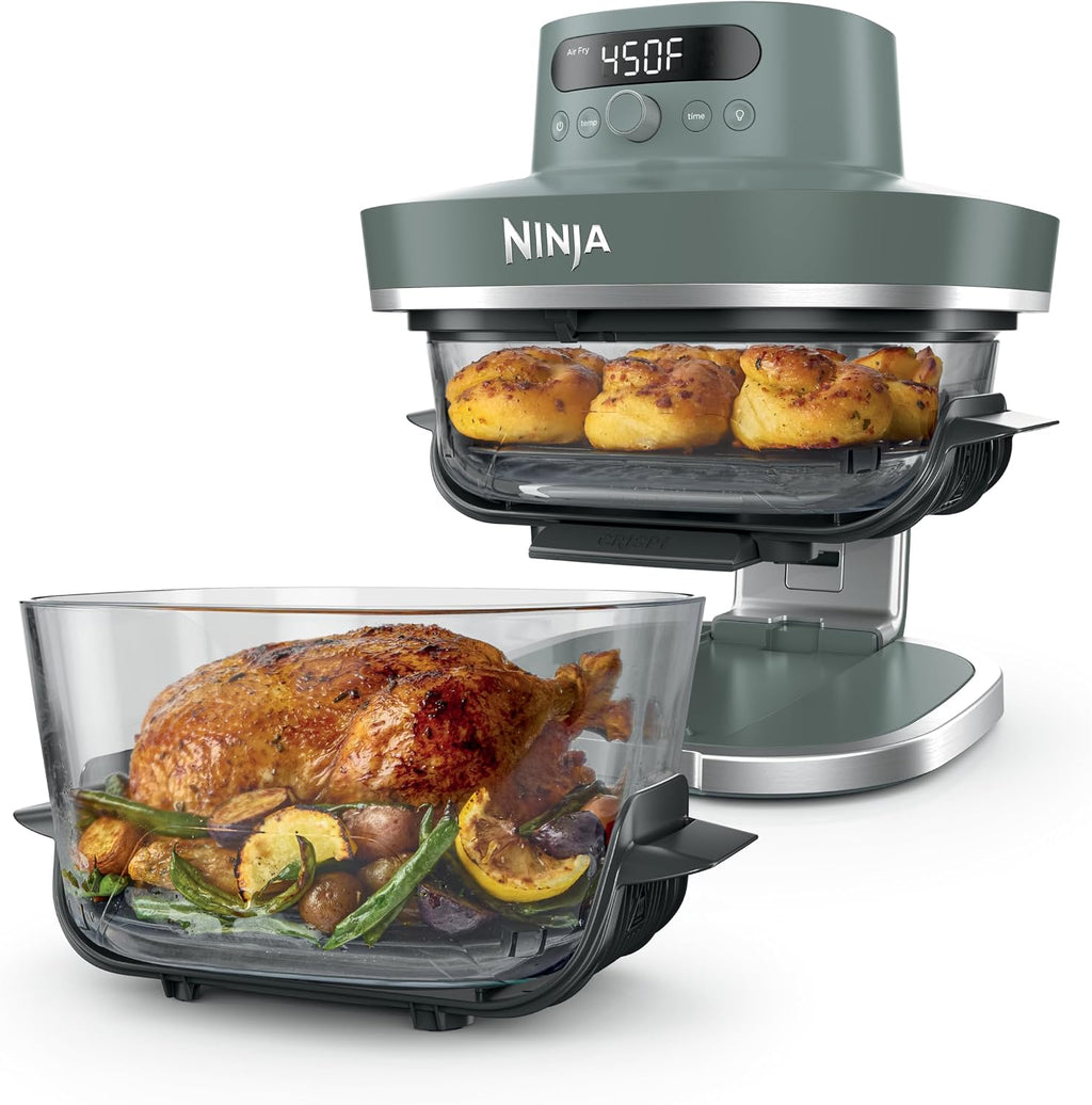 Ninja Crispi Pro 6-in-1 Glass Air Fryer | 450°F, Nontoxic, 6qt & 2.5qt Containers & Lids | Microwave, Freezer, Dishwasher Safe | Max Crisp, Air Fry, Bake, Roast, Recrisp, Dehydrate | Ash Grey, AS101DG