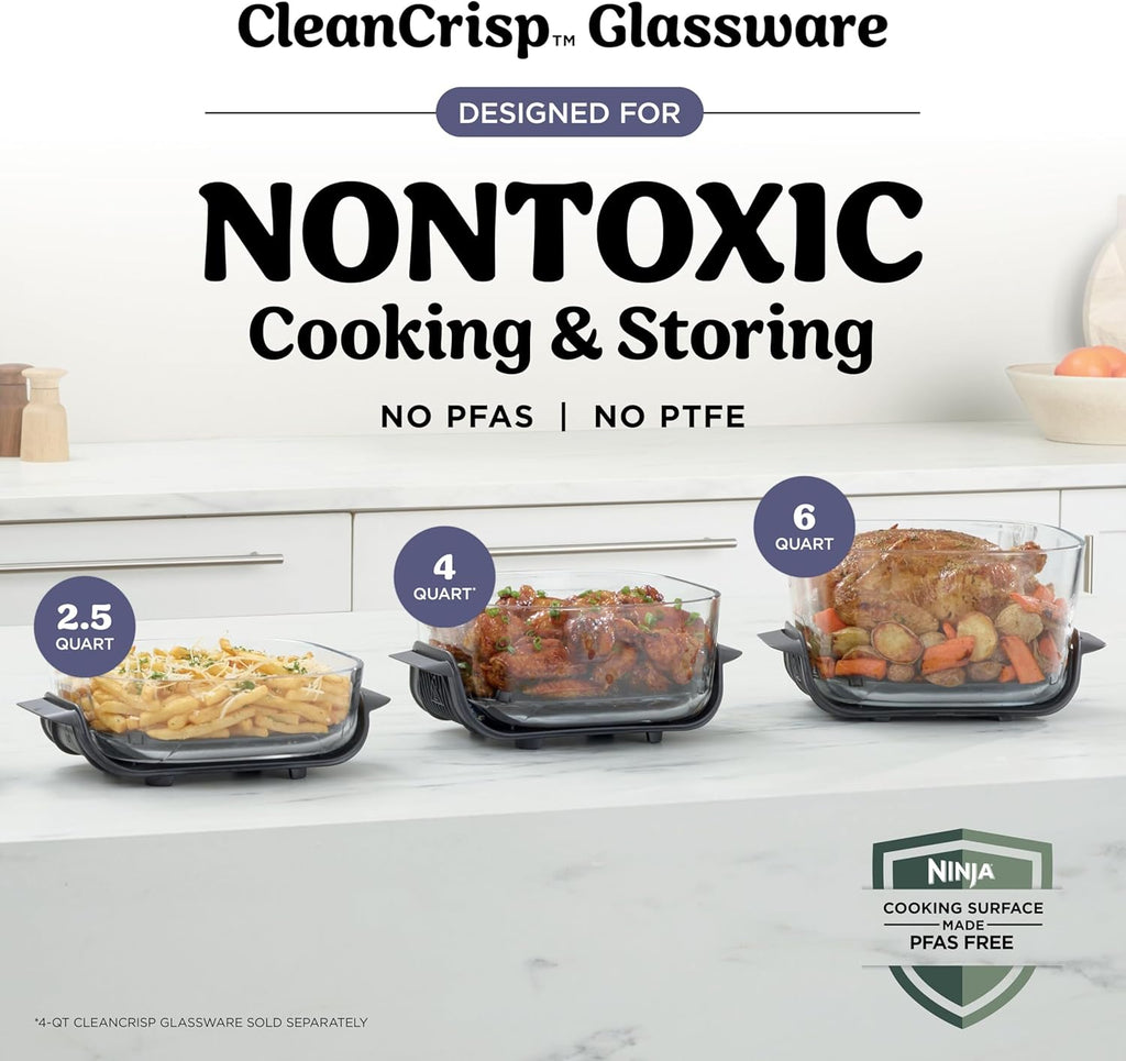 Ninja Crispi Pro 6-in-1 Glass Air Fryer | 450°F, Nontoxic, 6qt & 2.5qt Containers & Lids | Microwave, Freezer, Dishwasher Safe | Max Crisp, Air Fry, Bake, Roast, Recrisp, Dehydrate |Amethyst, AS101PU1