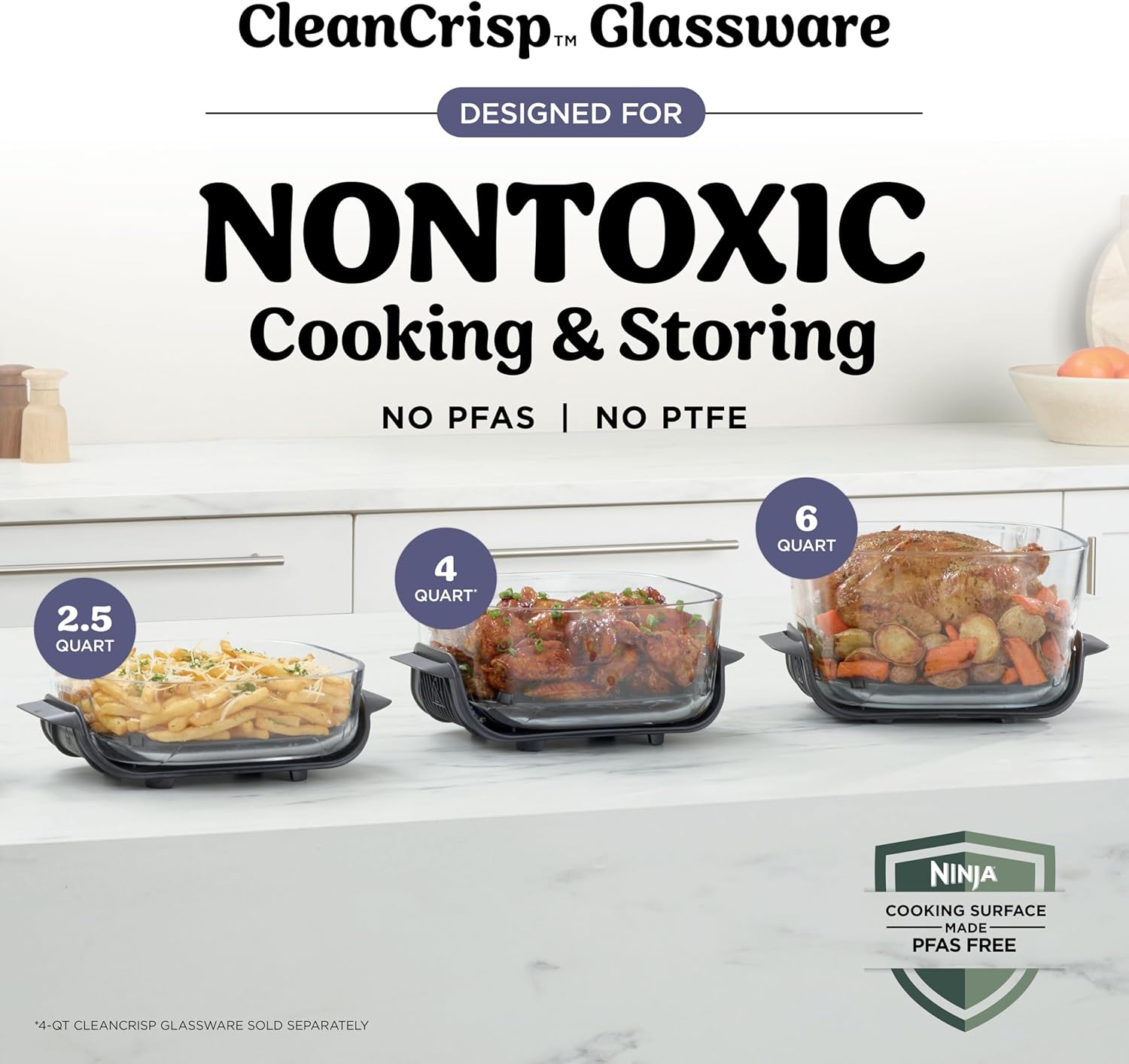 Ninja Crispi Pro 6-in-1 Glass Air Fryer | 450°F, Nontoxic, 6qt & 2.5qt Containers & Lids | Microwave, Freezer, Dishwasher Safe | Max Crisp, Air Fry, Bake, Roast, Recrisp, Dehydrate |Amethyst, AS101PU1