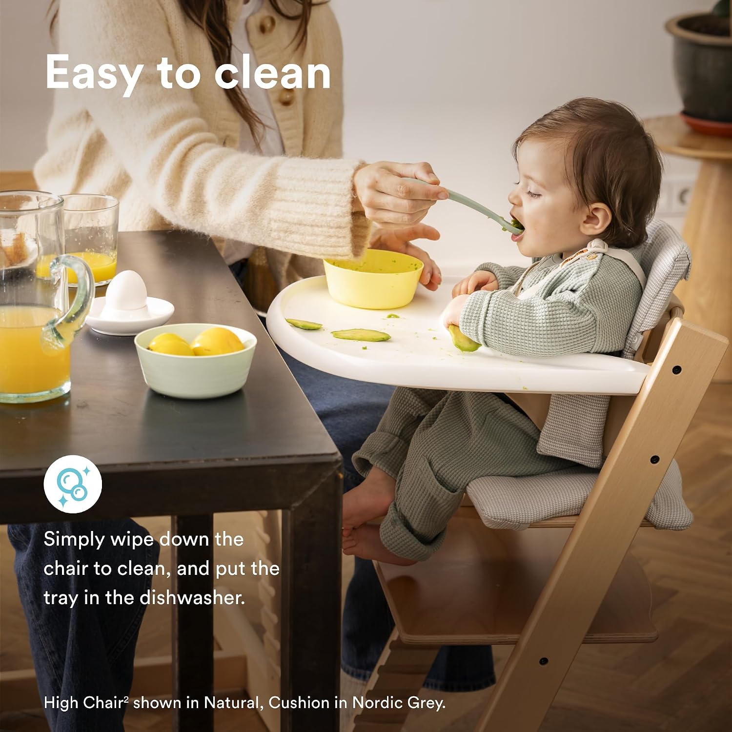 Stokke Tripp Trapp High Chair 2 (Glacier Green), Cushion 2 (Glacier Green) + Stokke Tray (White) - Includes Chair + Baby Set 2 with Removable Harness for Children 6-36 Months