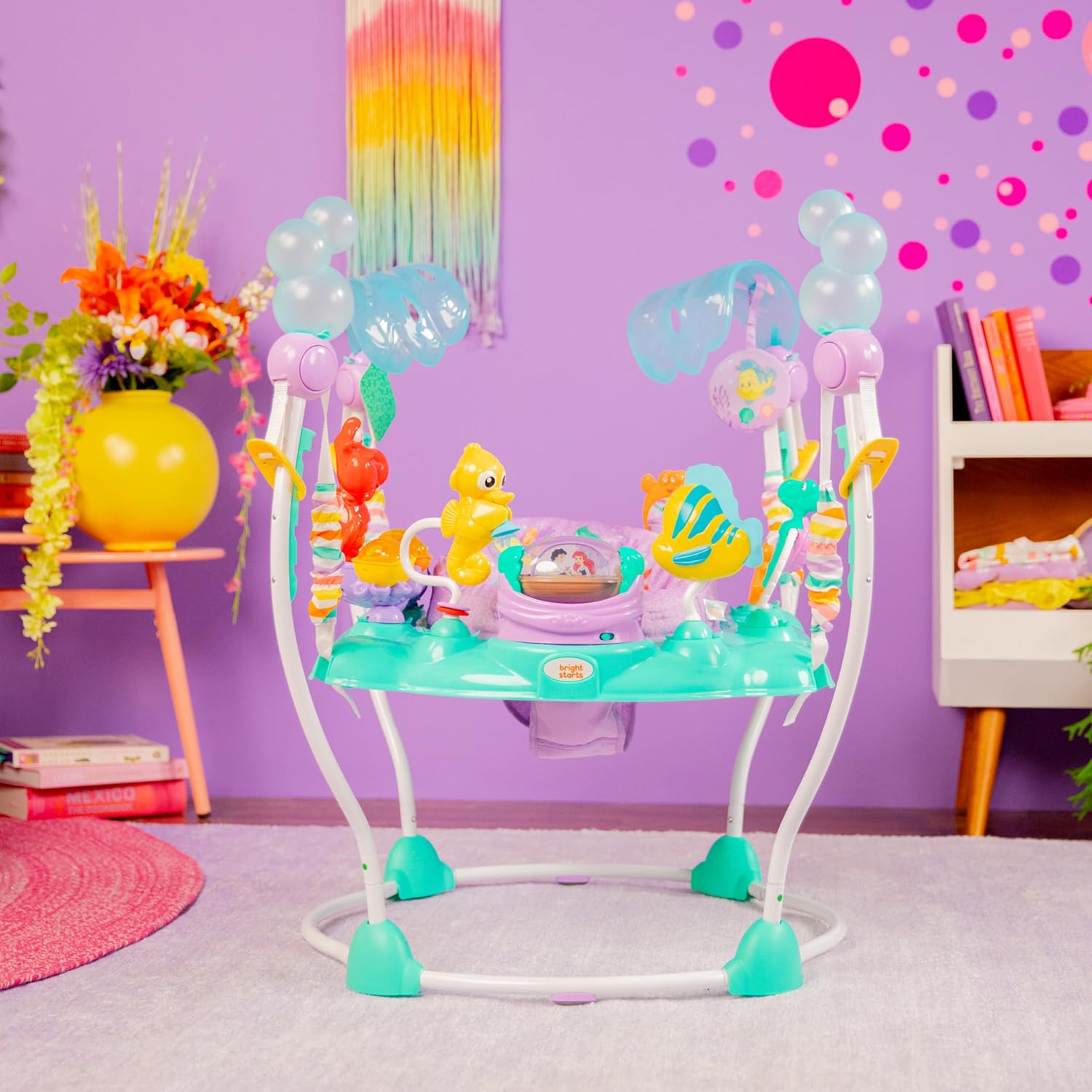 Bright Starts Disney The Little Mermaid Sea of Activities Baby Activity Jumper with Interactive Toys, Lights & Music with Disney Princess Ariel, 6-12 Months (Blue)