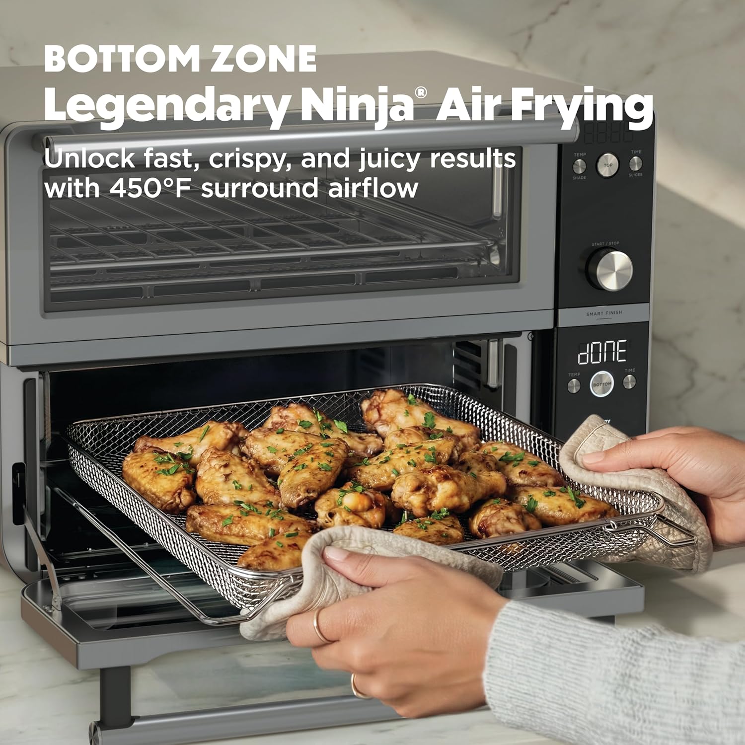 Ninja Double Oven Pro Smart XL Countertop Oven & Air Fryer | 30.2 Qt Capacity | 12-in-1 with Smart Finish & DualZone Tech to Cook 2 Meals at Once | Fits up to 4.5lb Chicken | Stainless Steel | DCT801