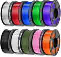 TECBEARS PLA 3D Printer Filament Bundle, 10 KG PLA Filament 1.75mm, 1kg per Spool, 10 Pack, Black+White+Transparent+Olive Green+Pink with 5 Spools of Transparent Blue/Green/Purple/Red/Orange