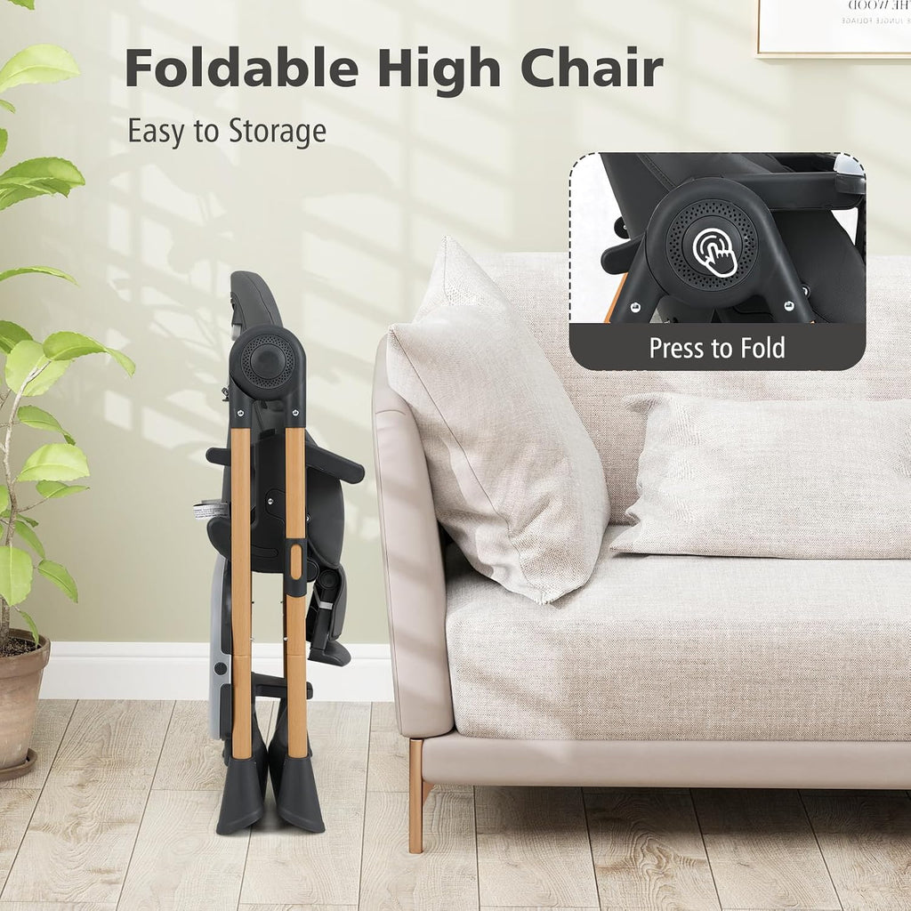 INFANS Baby High Chair, High Chairs for Babies & Toddlers with Adjustable Height Backrest Footrest Removable Tray, Easy to Clean PU Seat Convertible Quick Folding Portable Highchair