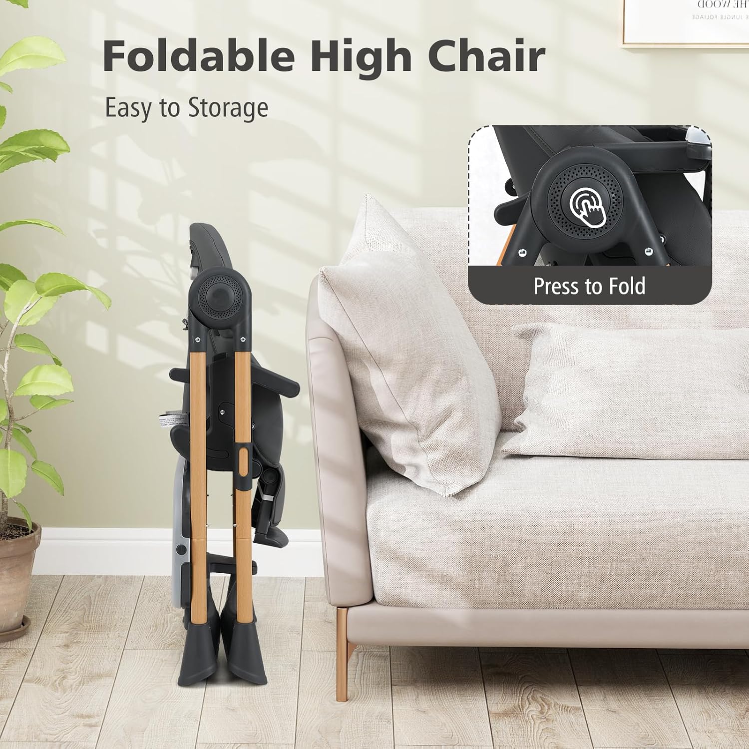 INFANS Baby High Chair, High Chairs for Babies & Toddlers with Adjustable Height Backrest Footrest Removable Tray, Easy to Clean PU Seat Convertible Quick Folding Portable Highchair