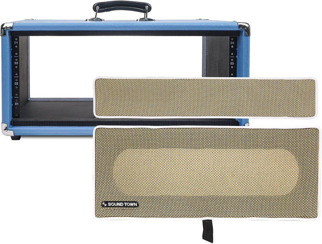 Sound Town Vintage 4U Amp Rack Case, 12.5' Depth with Rubber Feet, Dust Cover, Kickstand, Beau Blue (STVRC-4BL)