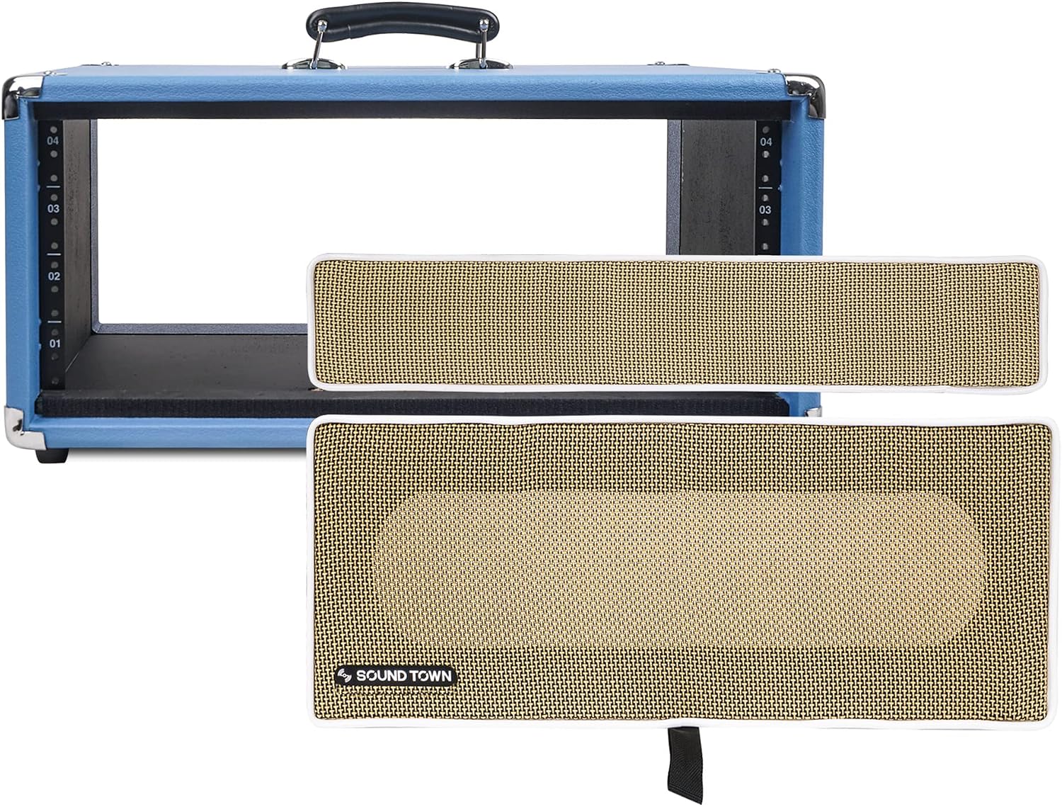 Sound Town Vintage 4U Amp Rack Case, 12.5' Depth with Rubber Feet, Dust Cover, Kickstand, Beau Blue (STVRC-4BL)