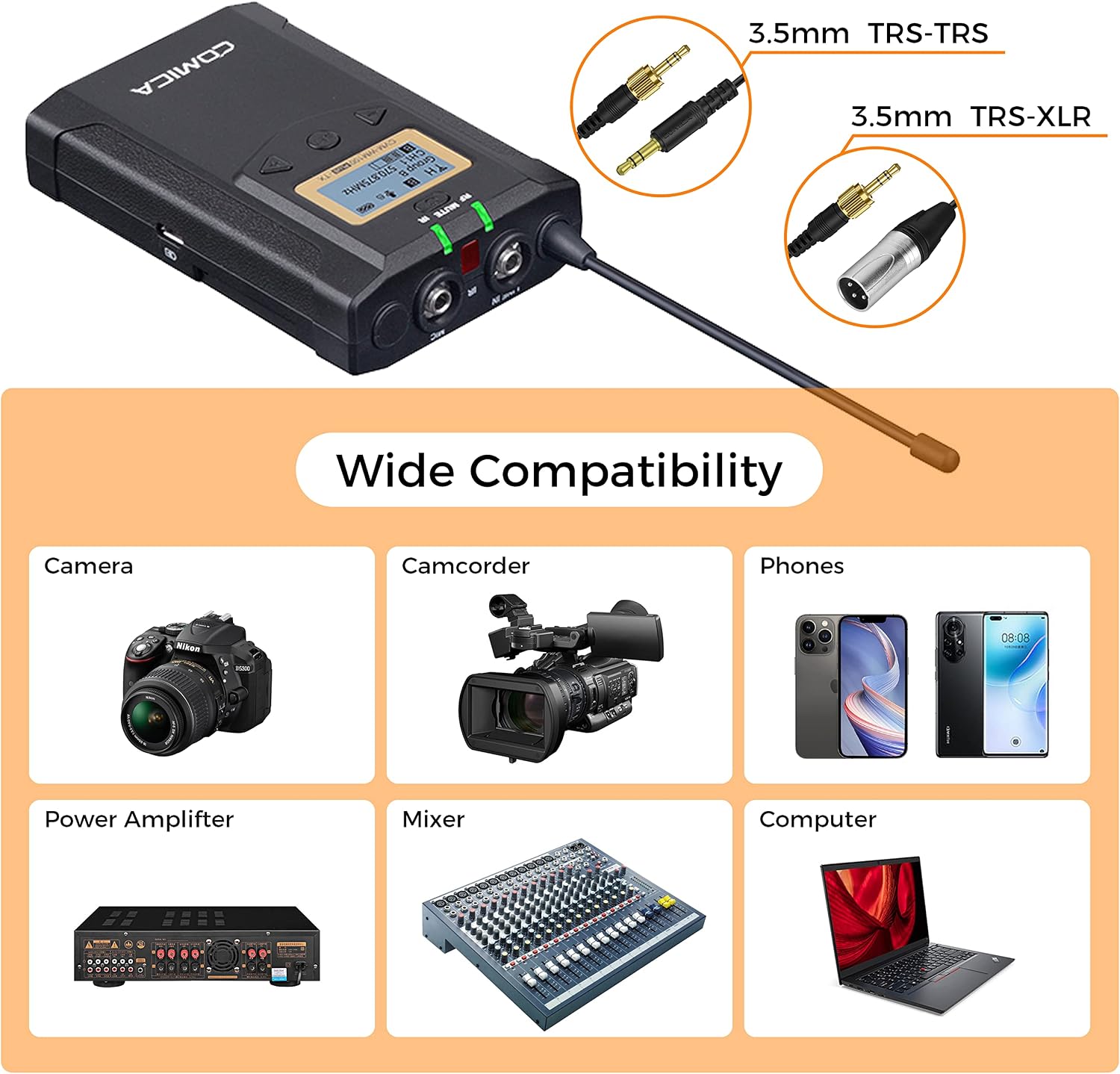 Wireless Lavalier Microphone, with Carrying Bag,Comica CVM-WM100 PLUS UHF 48 Channels Dual Lapel Microphone System for DSLR Cameras, XLR Camcorder, Phone, Lav Mic for Interview Youtube Video Shotting