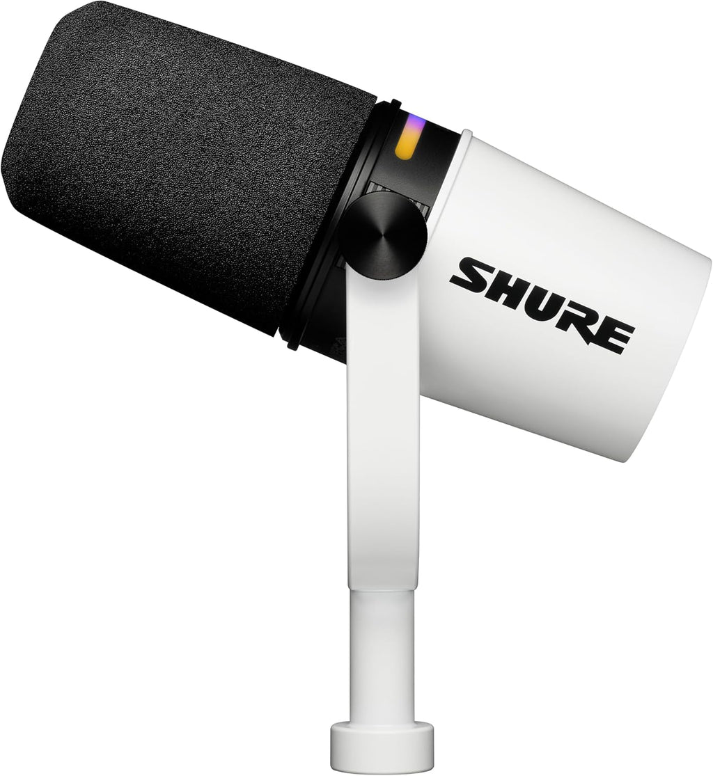 Shure MV7+ Dynamic Microphone – USB-C & XLR Podcast Mic for Streaming, Recording & Broadcasting, OBS Certified, Auto Level Mode, Digital Pop Filter, LED Panel, White